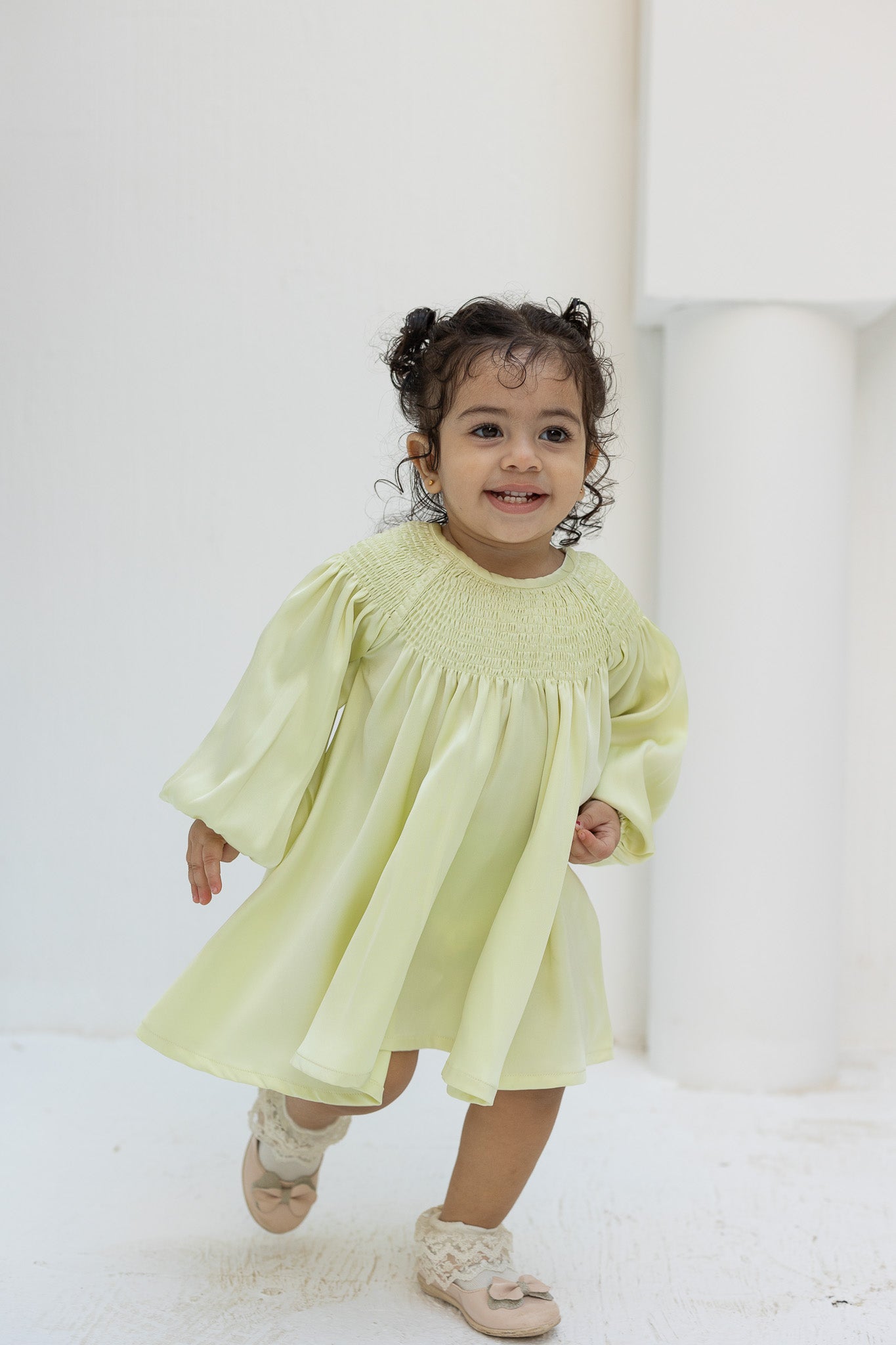 Lime yellow Smocked Baby Dress