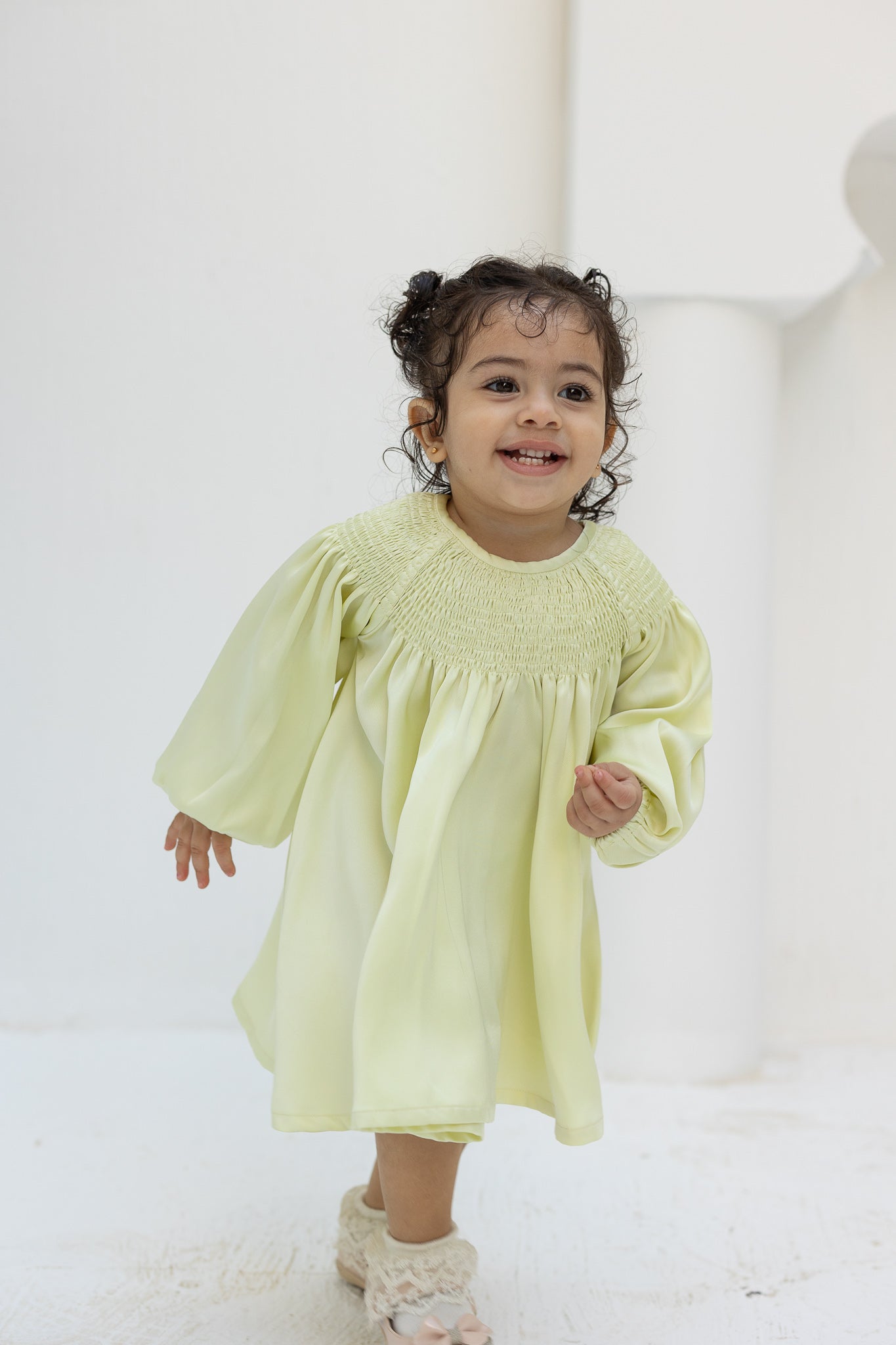 Lime yellow Smocked Baby Dress