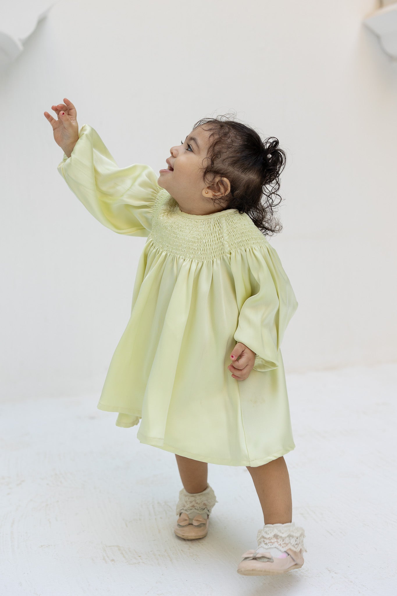 Lime yellow Smocked Baby Dress