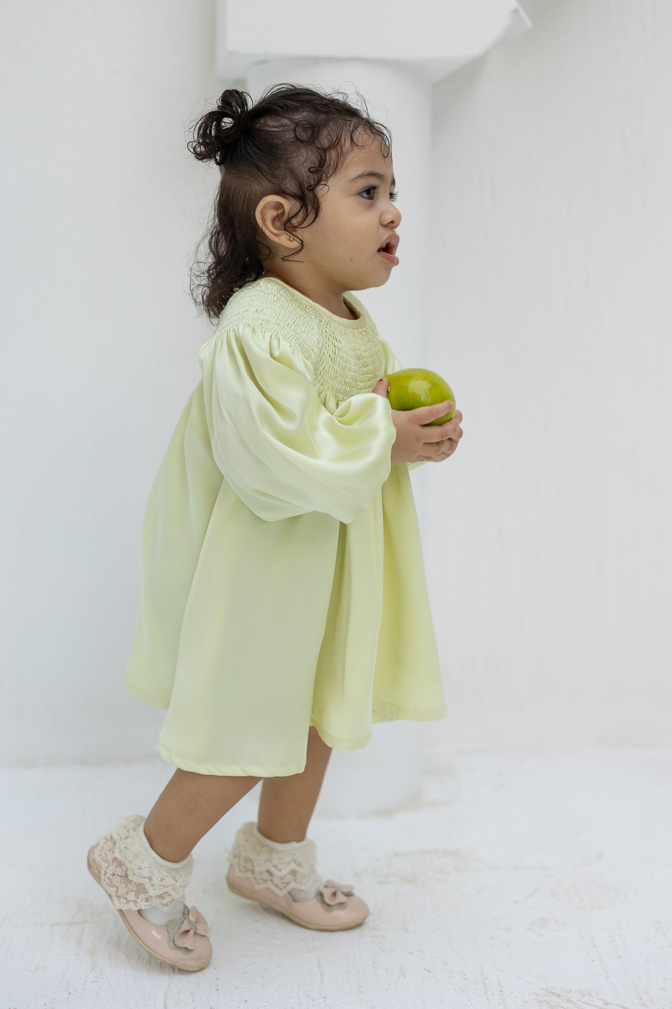 Lime yellow Smocked Baby Dress