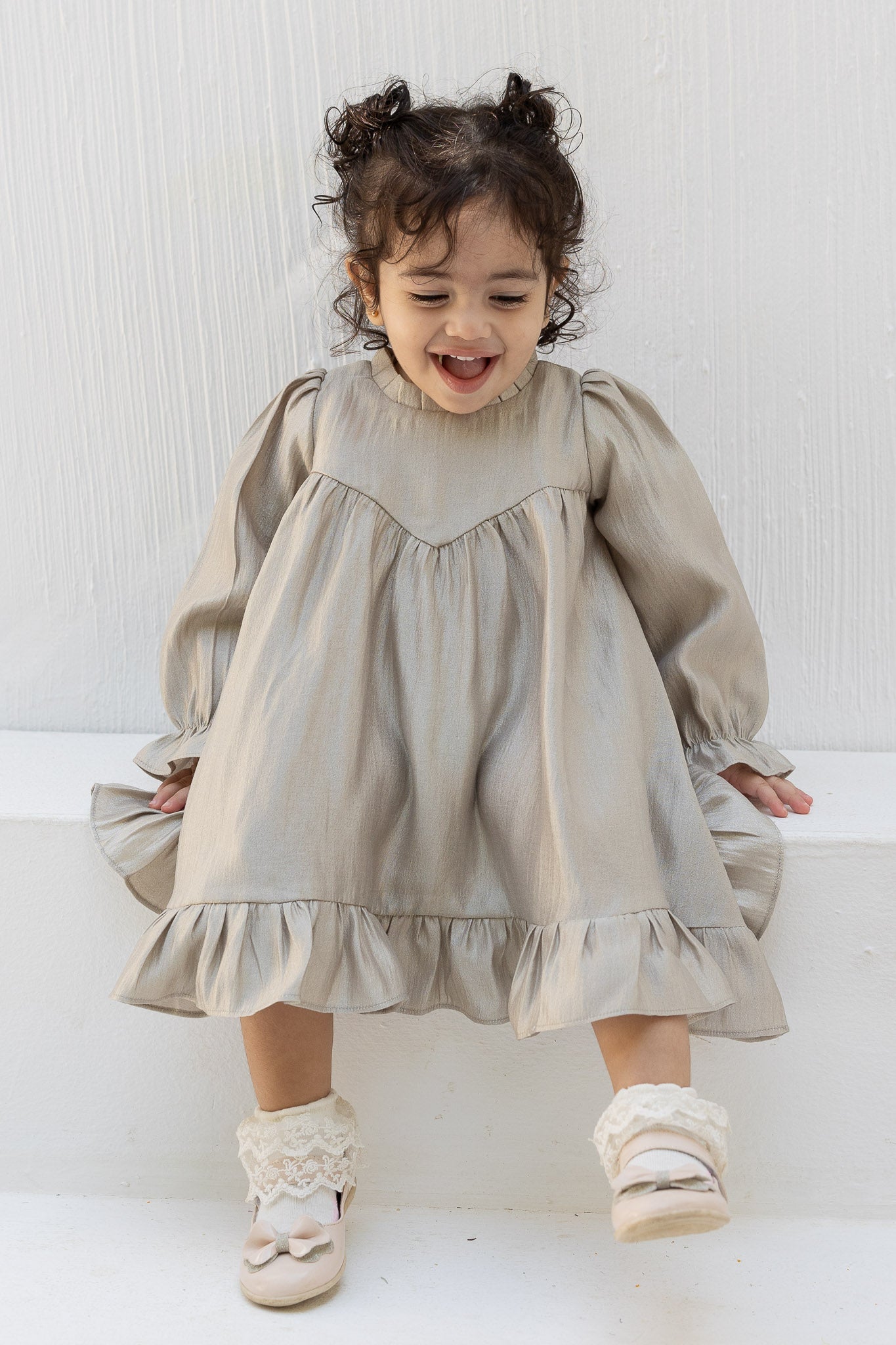 Classic Sage Baby Dress with Ruffle Details