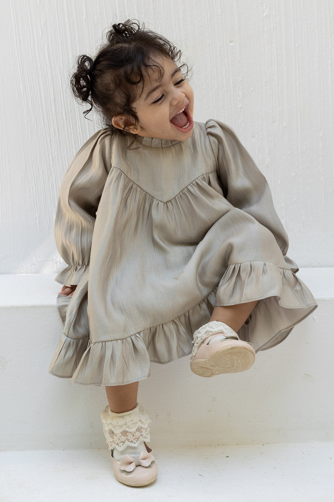 Classic Sage Baby Dress with Ruffle Details