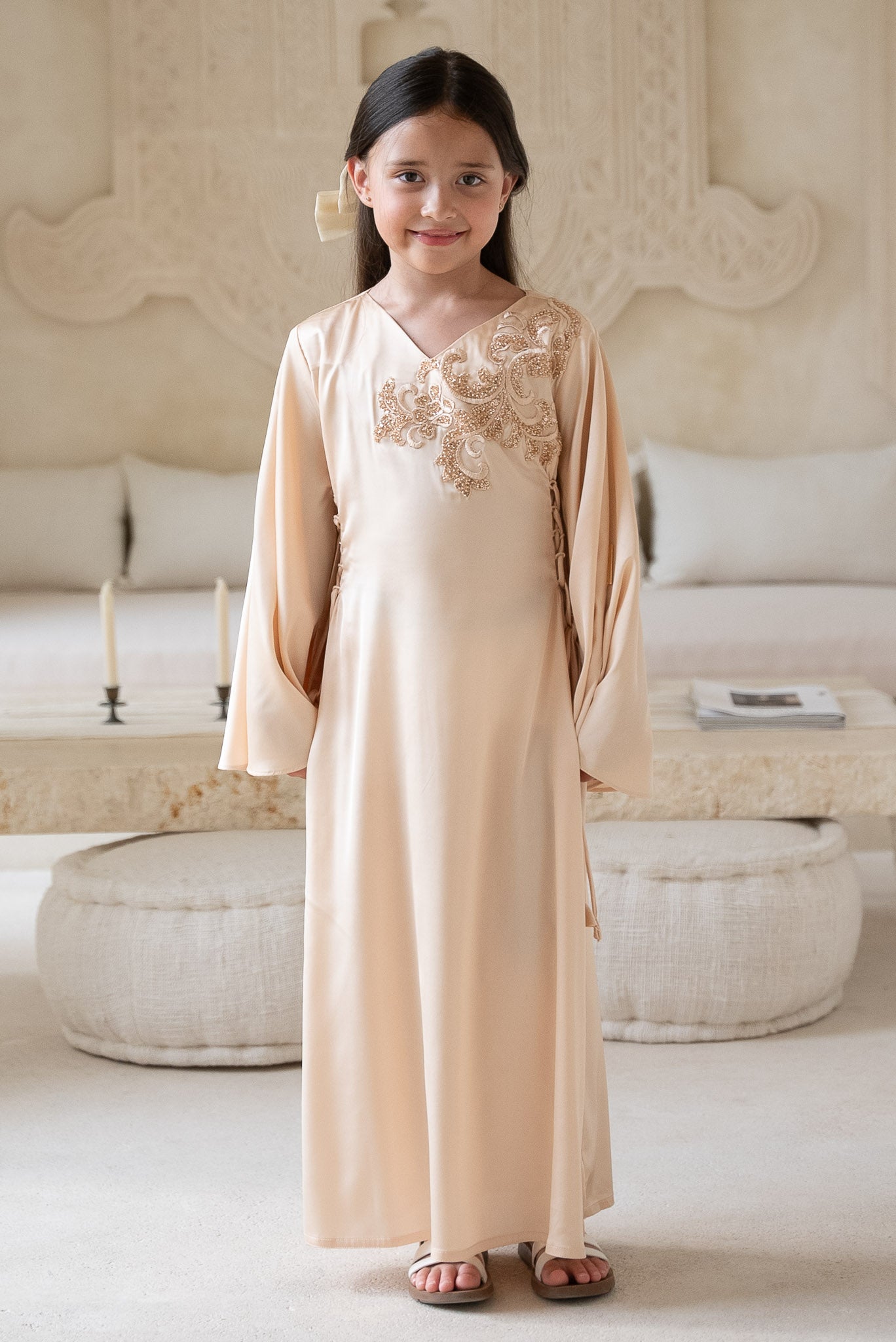 Peach Ivory Kids Abaya