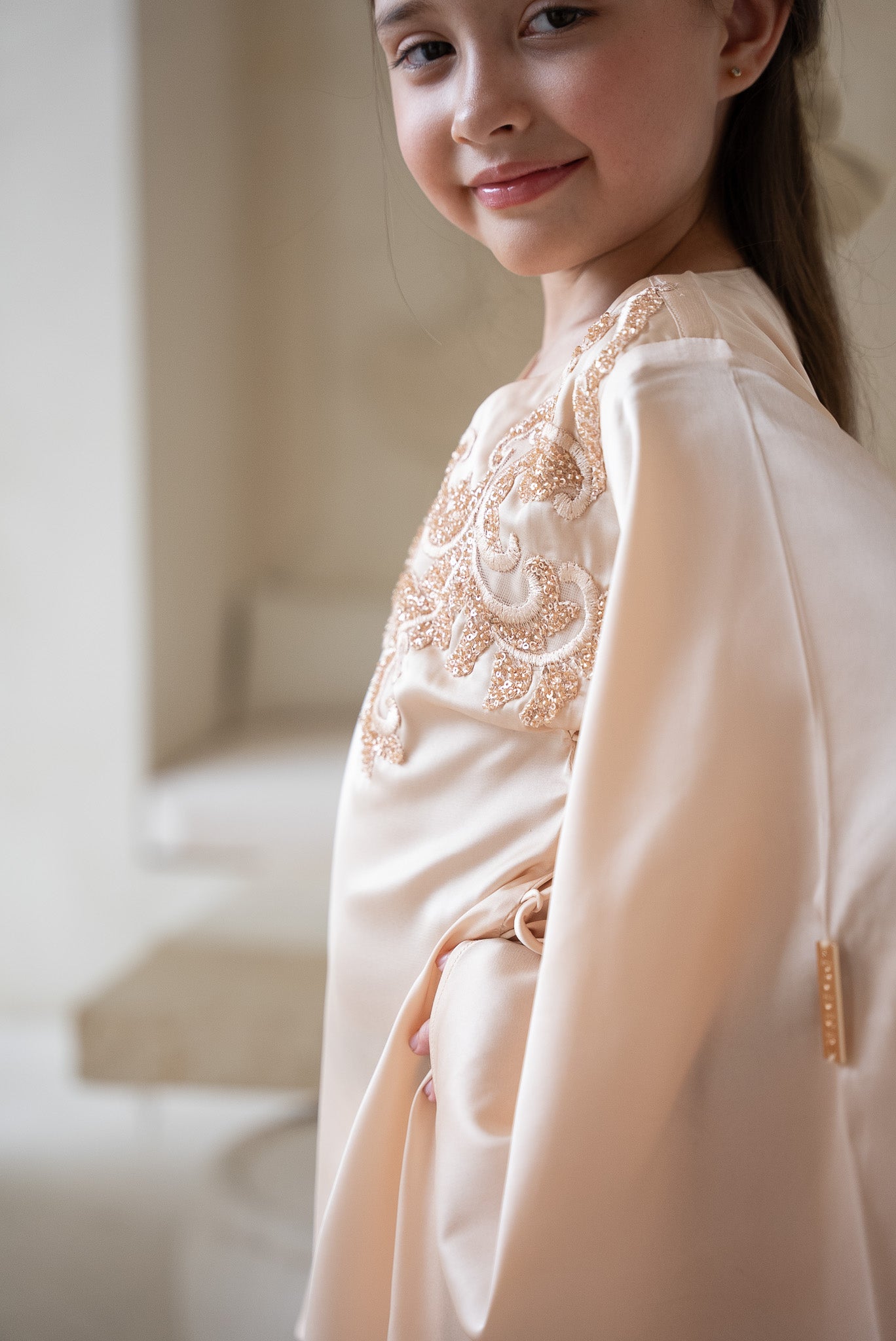 Peach Ivory Kids Abaya