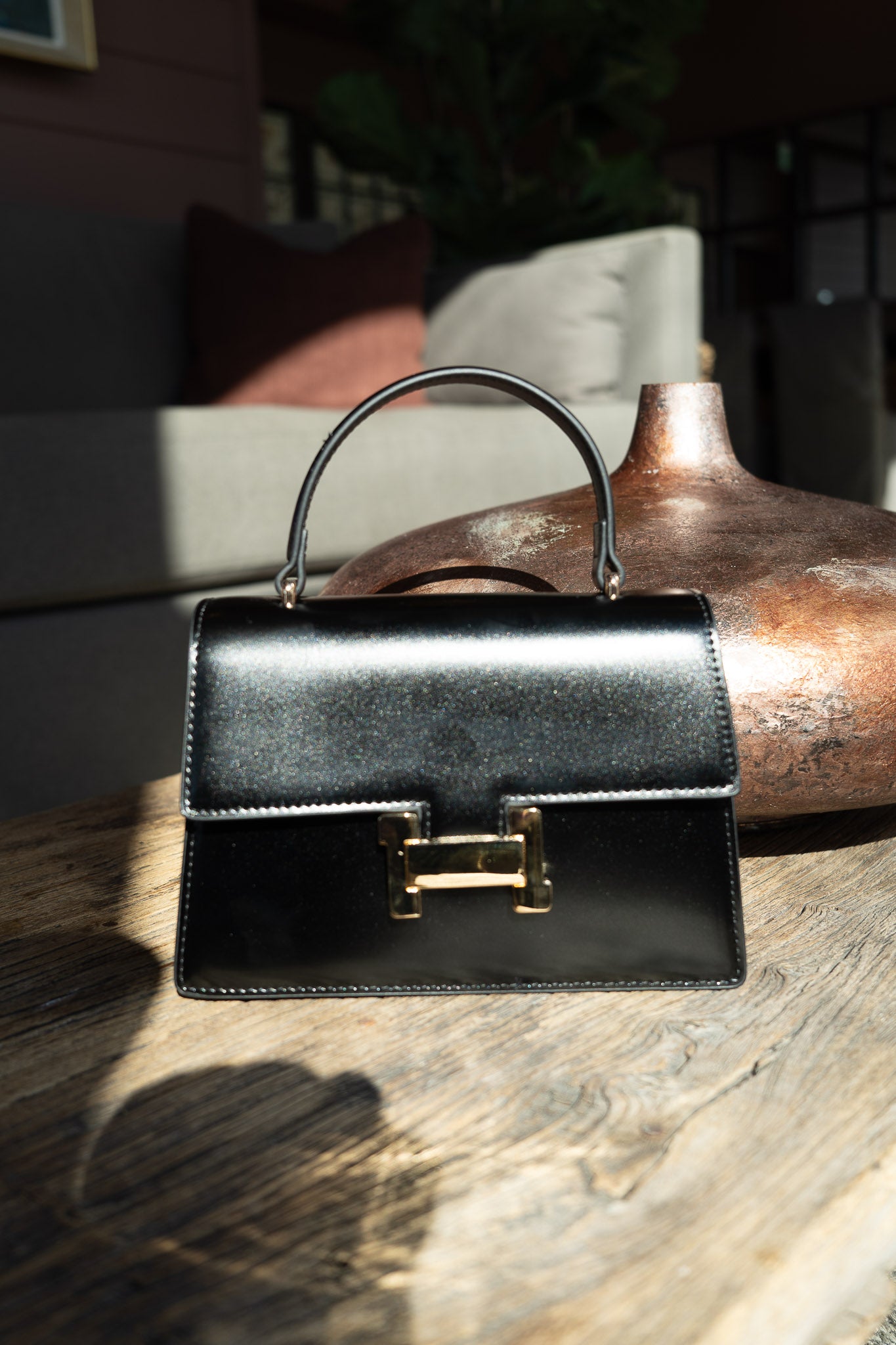 The Heritage Luxe Structured Top Handle Satchel - Black Noir