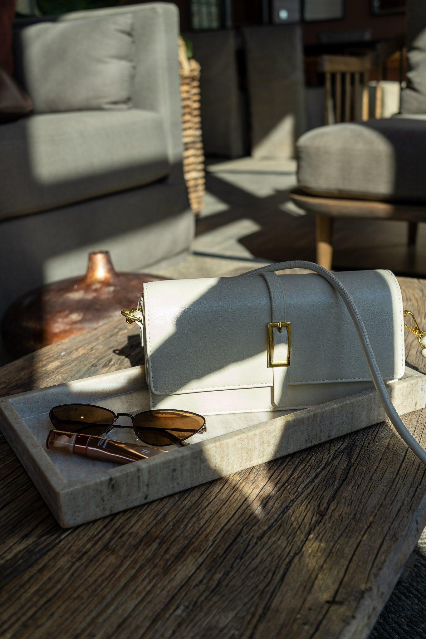 Ivory Buckle Crossbody Bag – Cream Leather Purse