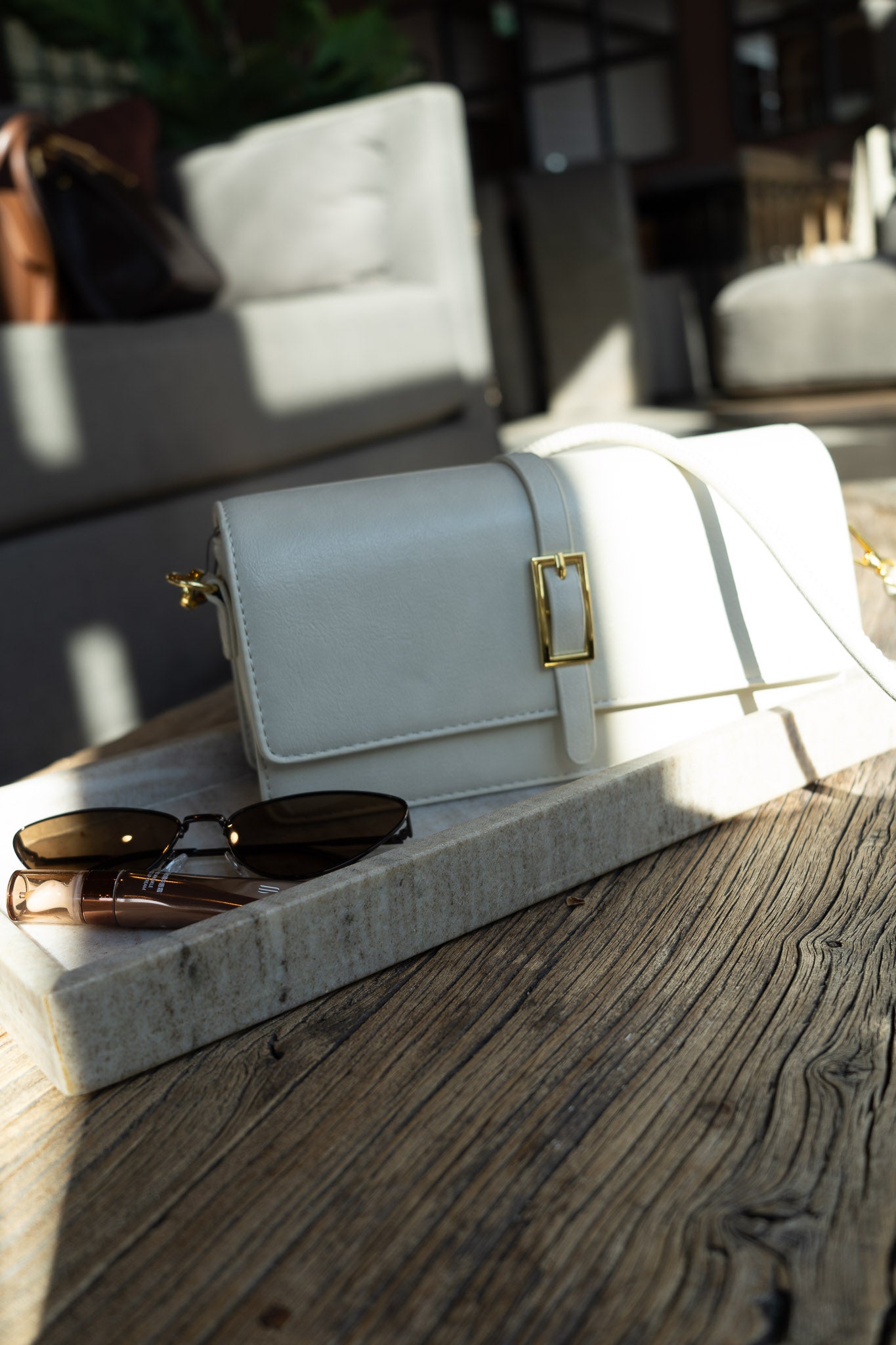 Ivory Buckle Crossbody Bag – Cream Leather Purse