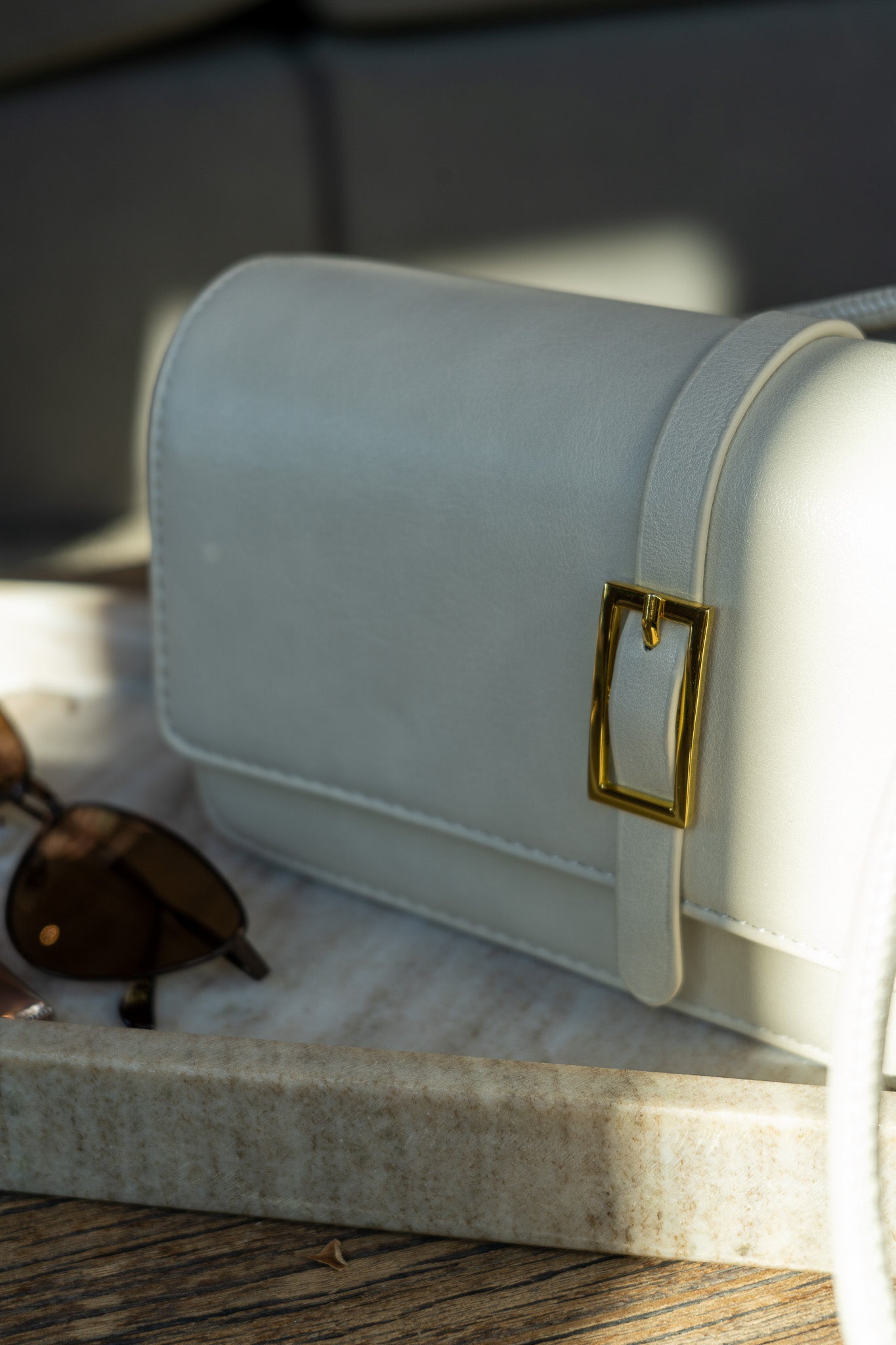 Ivory Buckle Crossbody Bag – Cream Leather Purse