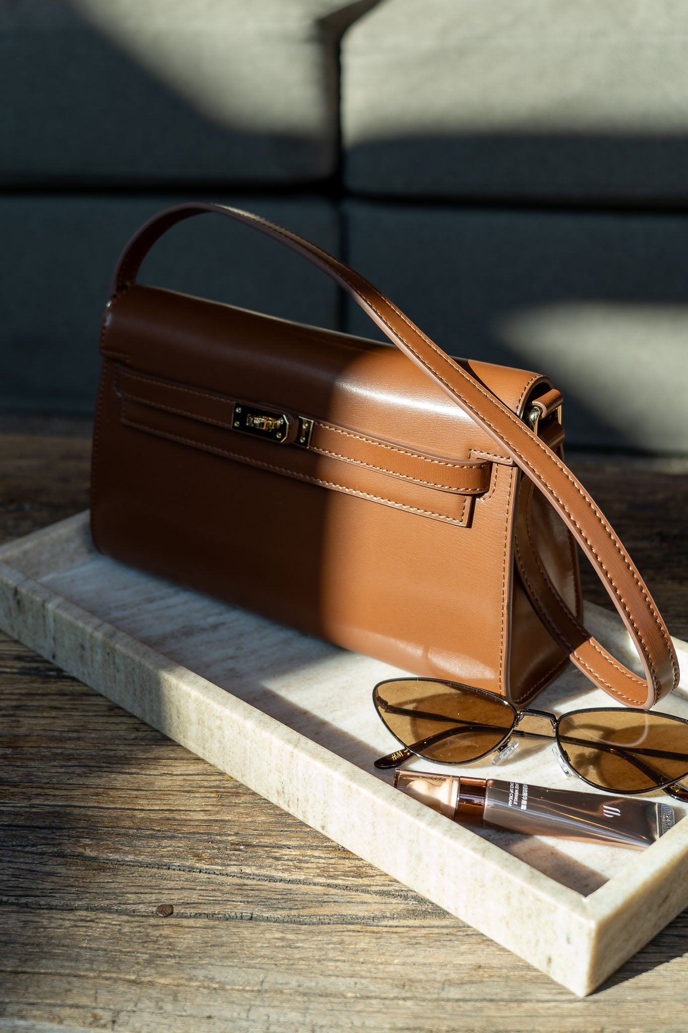 Sloan Slim Caramel Leather Handbag - Convertible Crossbody