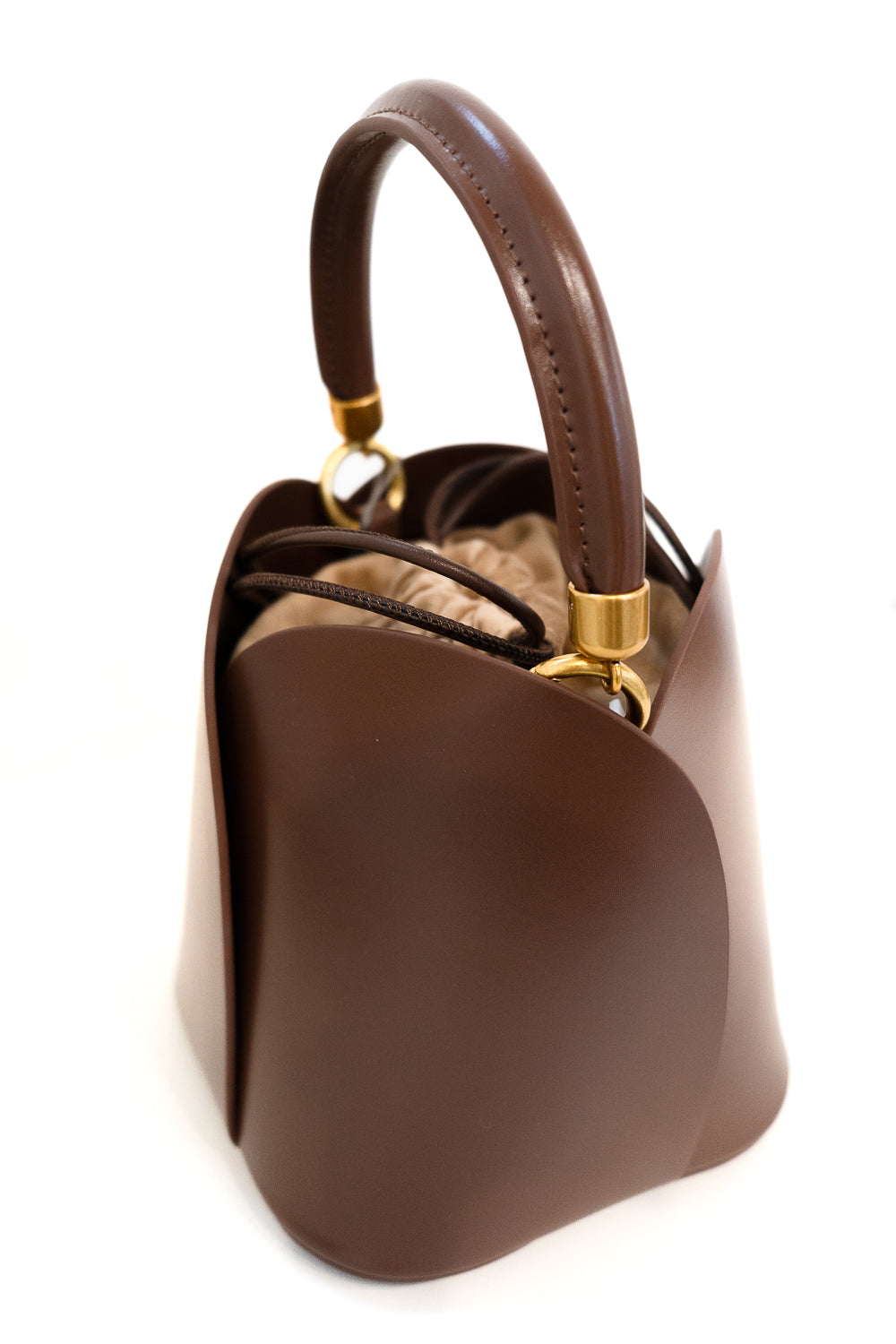 Curve Leather Bucket Bag – Chestnut Brown
