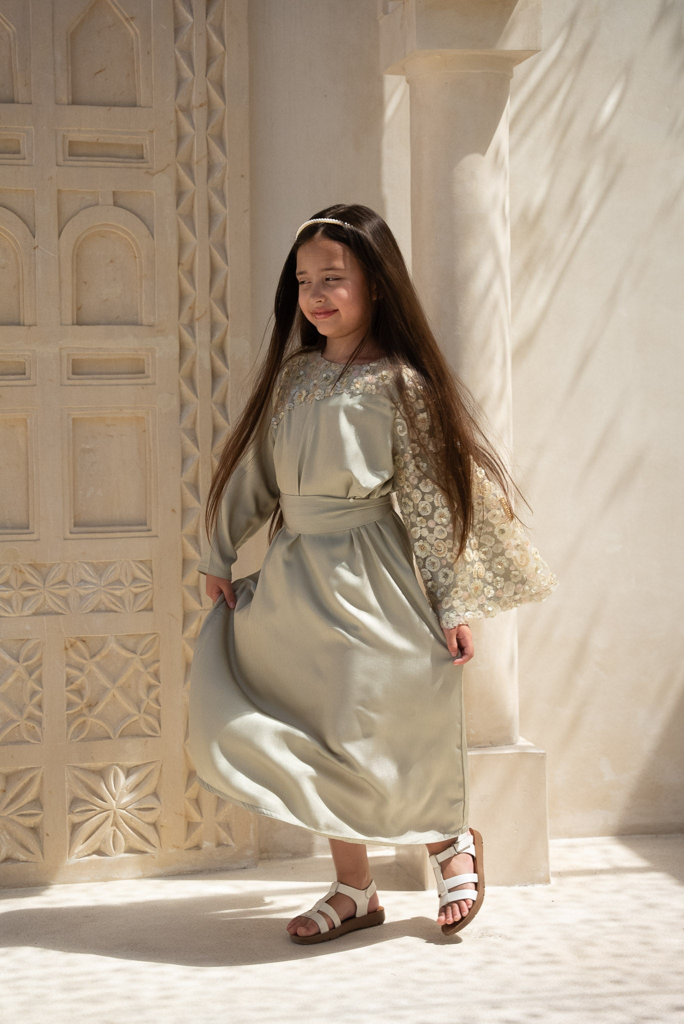 Pistachio Floral Kids Abaya