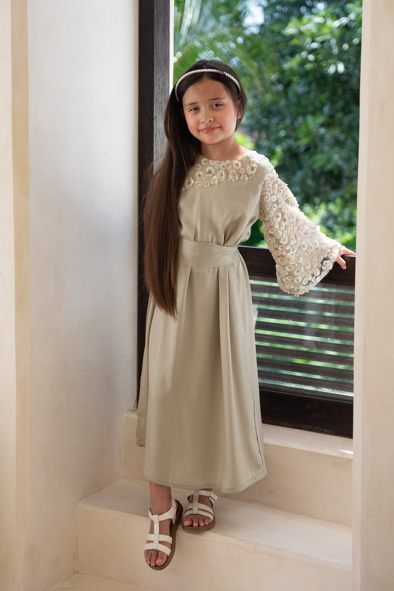 Pistachio Floral Kids Abaya