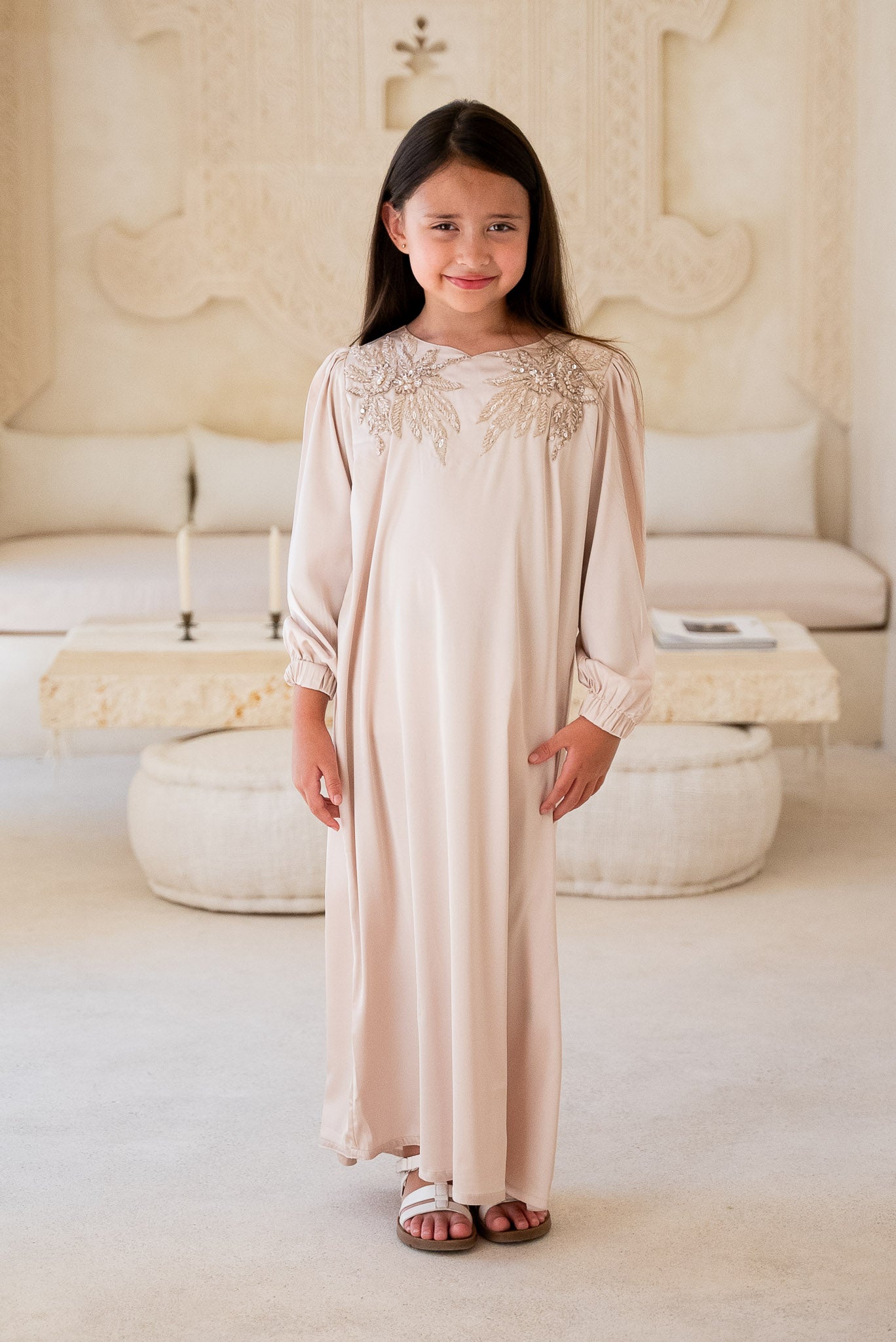 Champagne Petal Kids Abaya
