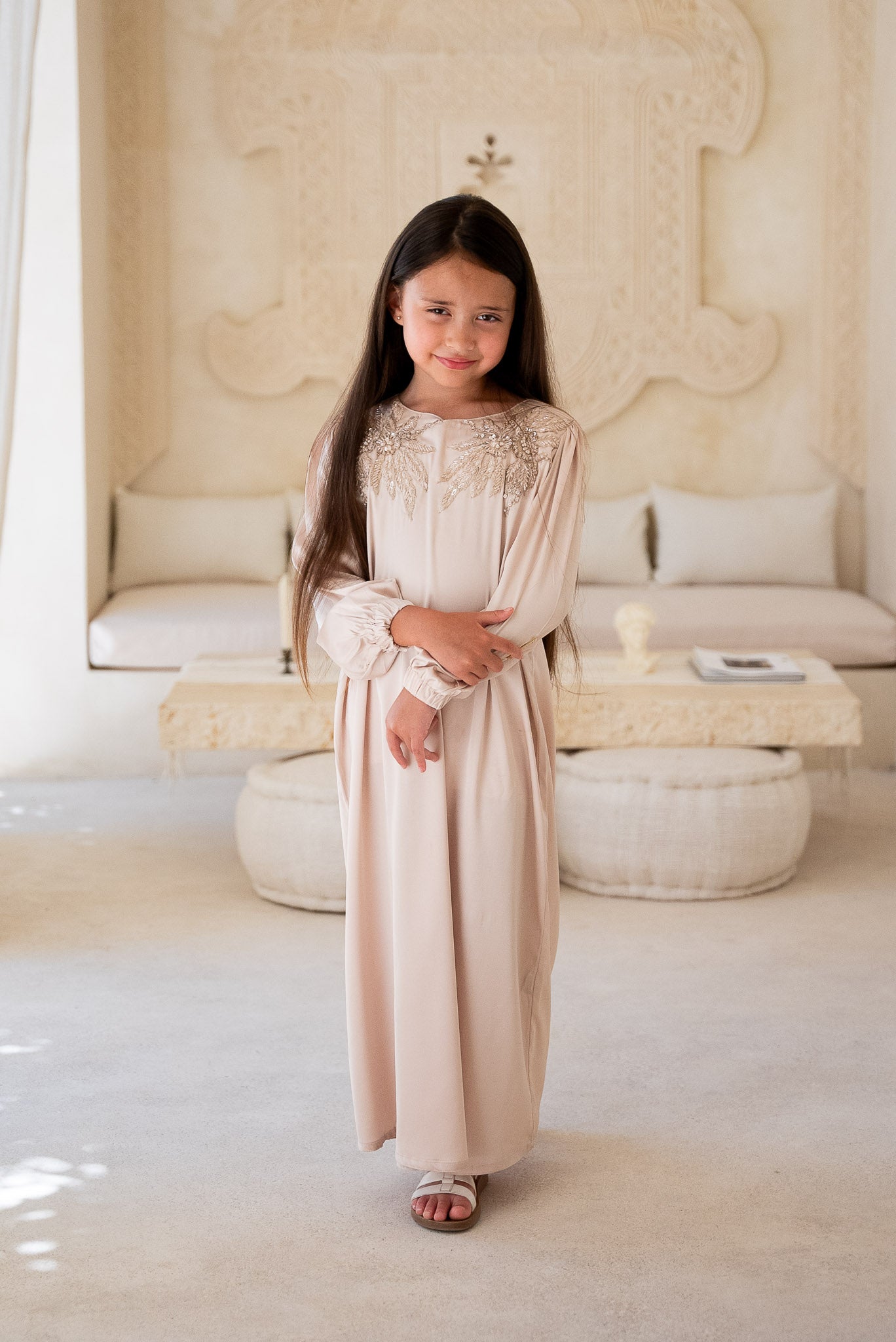 Champagne Petal Kids Abaya