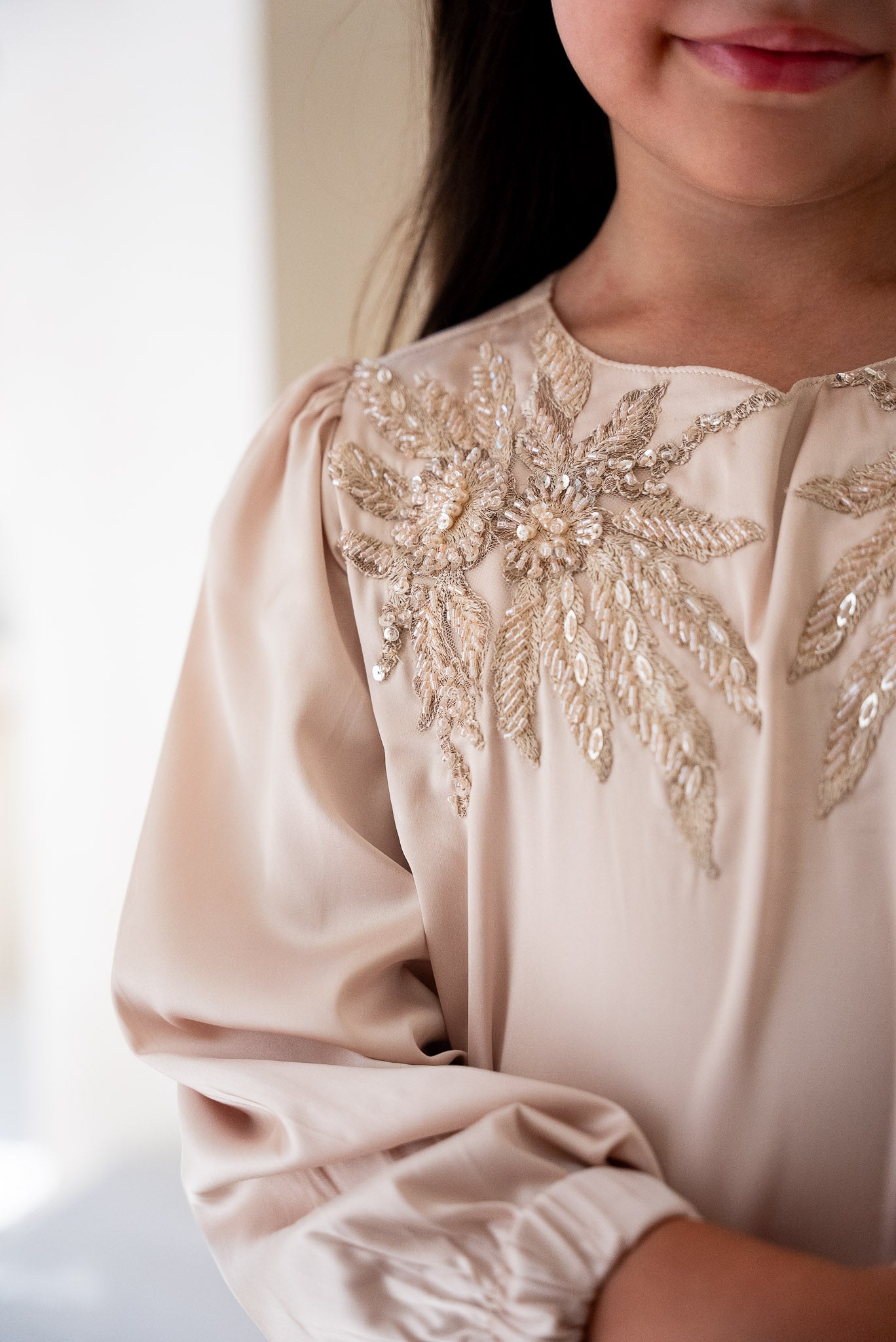 Champagne Petal Kids Abaya