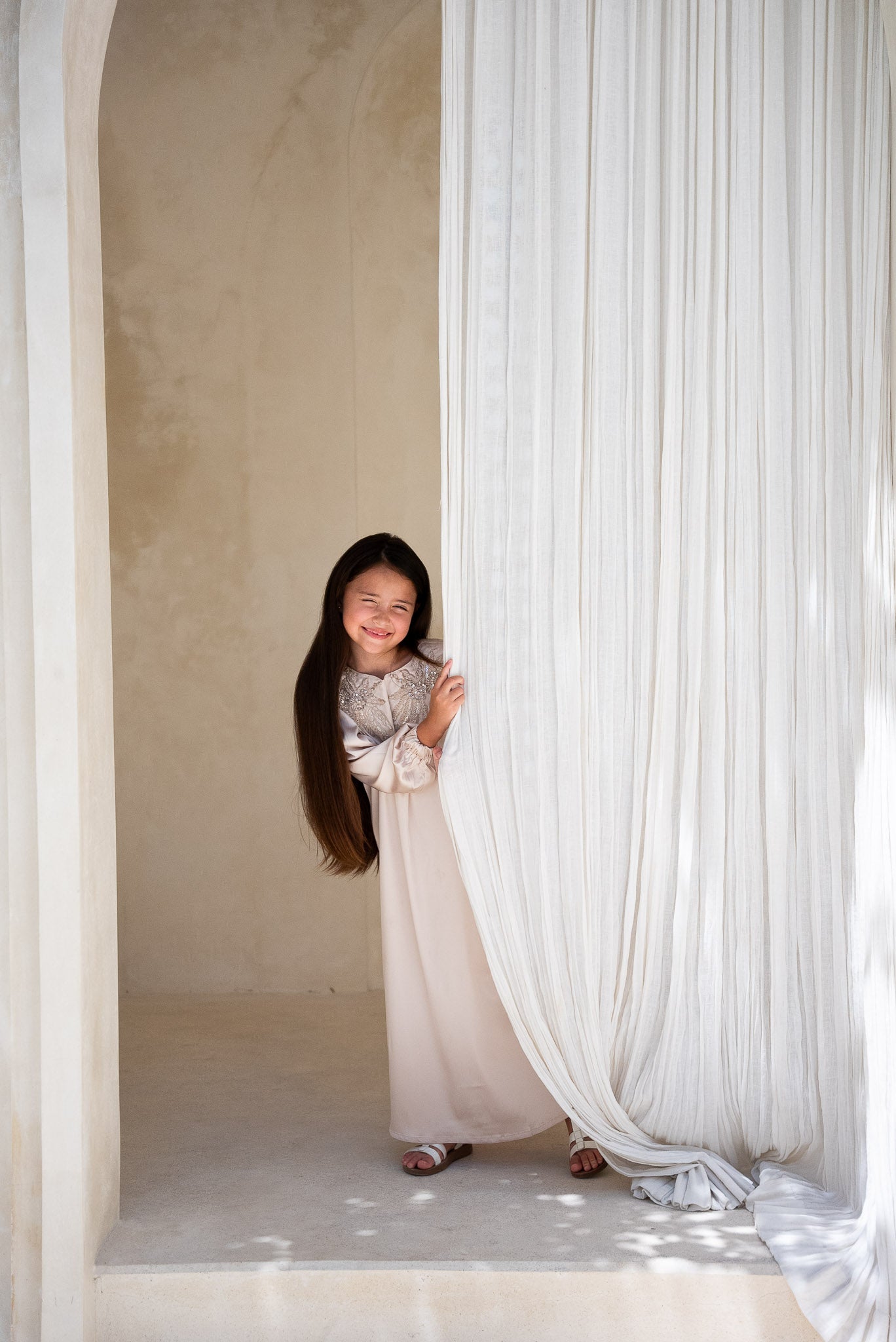 Champagne Petal Kids Abaya