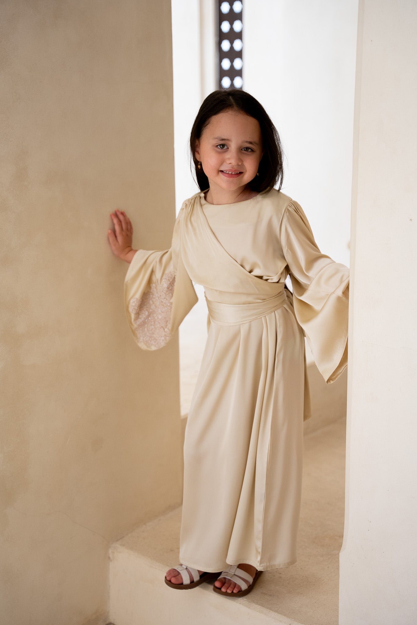 Wrapped ivory cream Kids Abaya