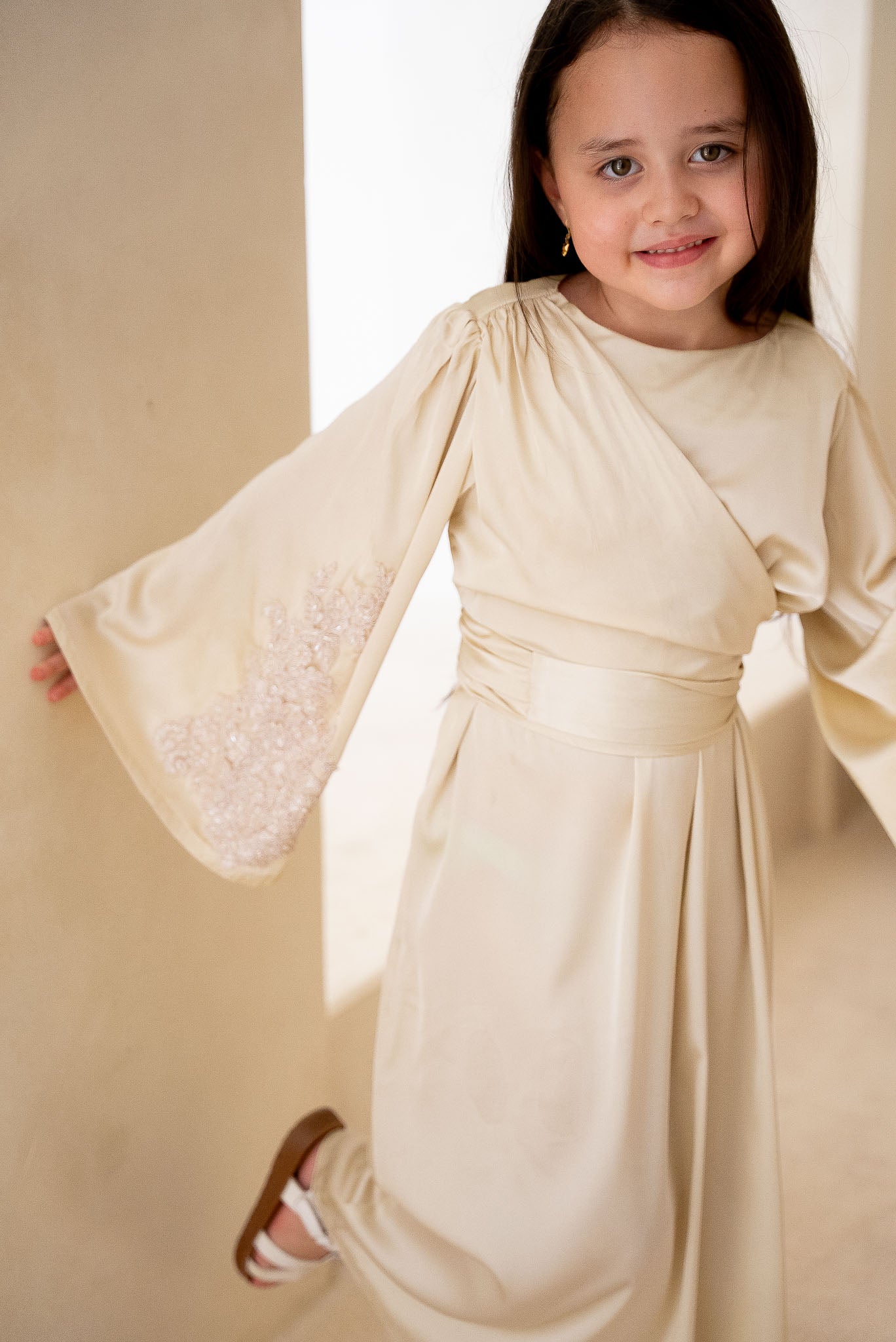 Wrapped ivory cream Kids Abaya