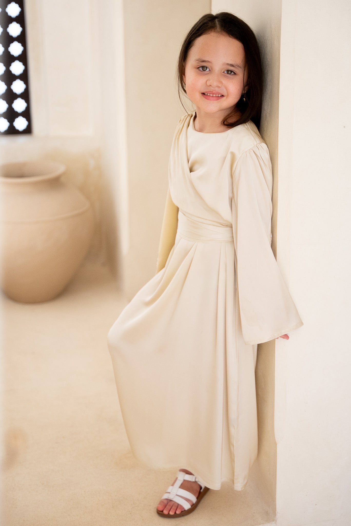 Wrapped ivory cream Kids Abaya