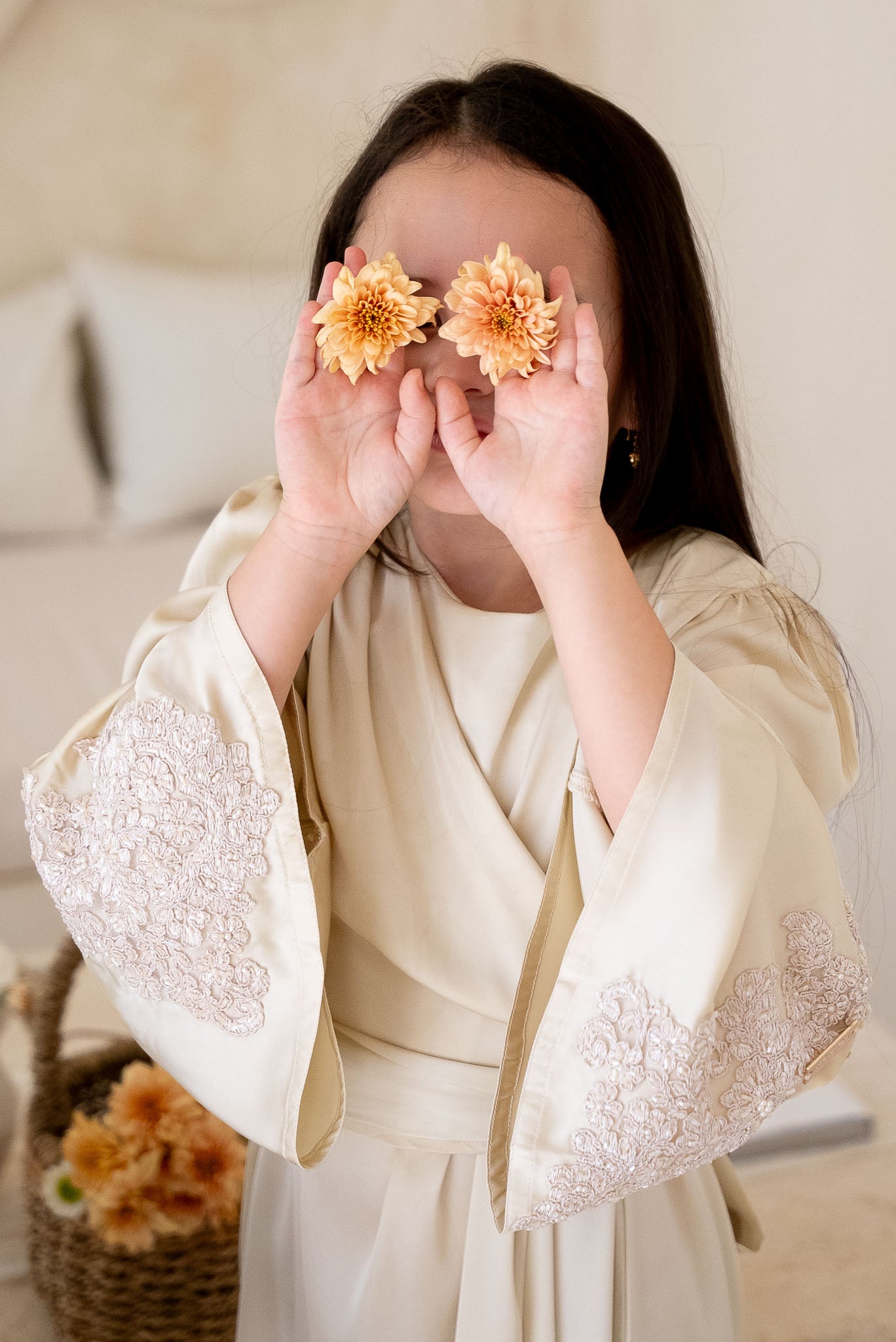 Wrapped ivory cream Kids Abaya