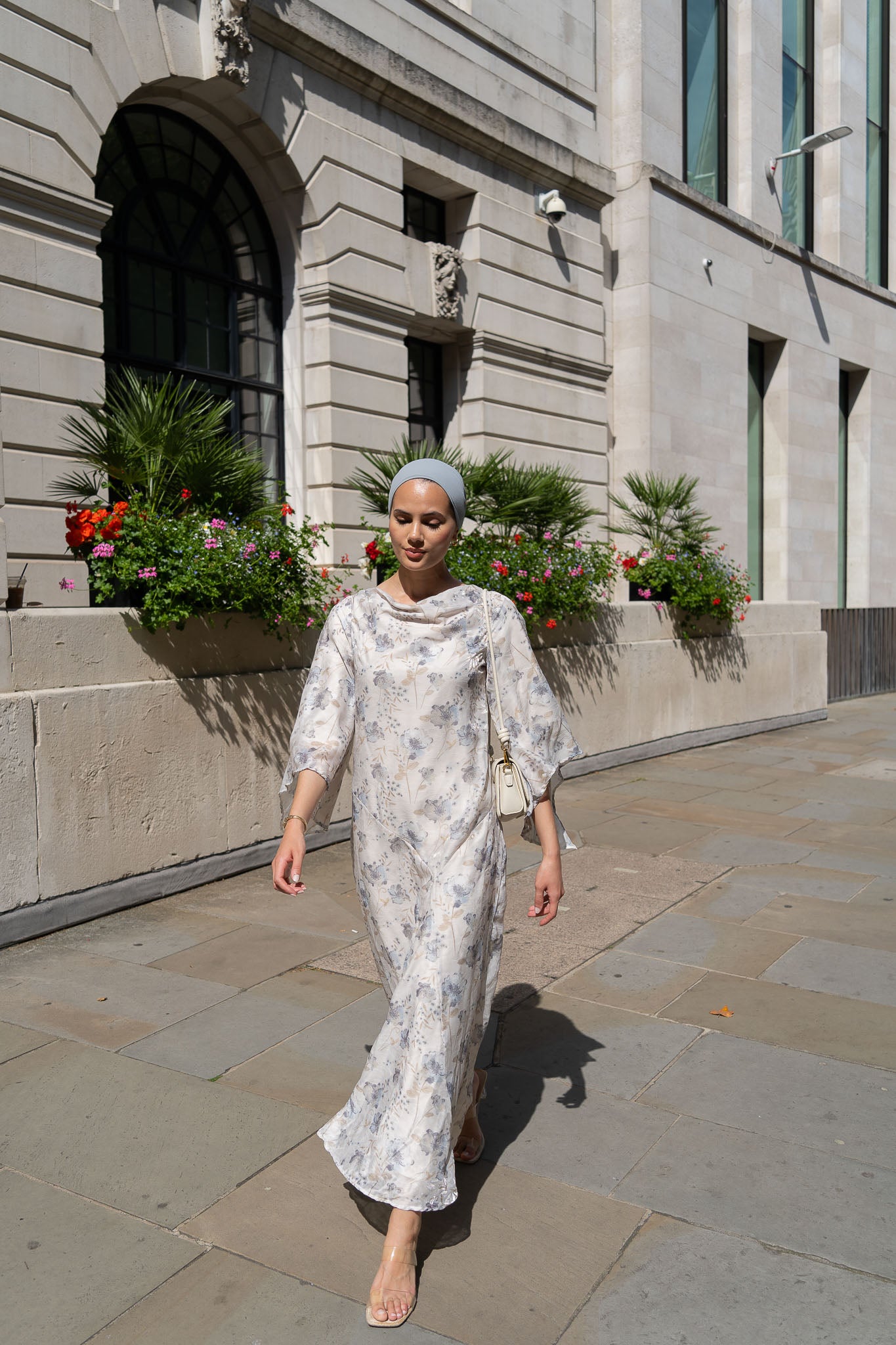 Chic Ivory Floral Maxi Dress with Flowing Bell Sleeves