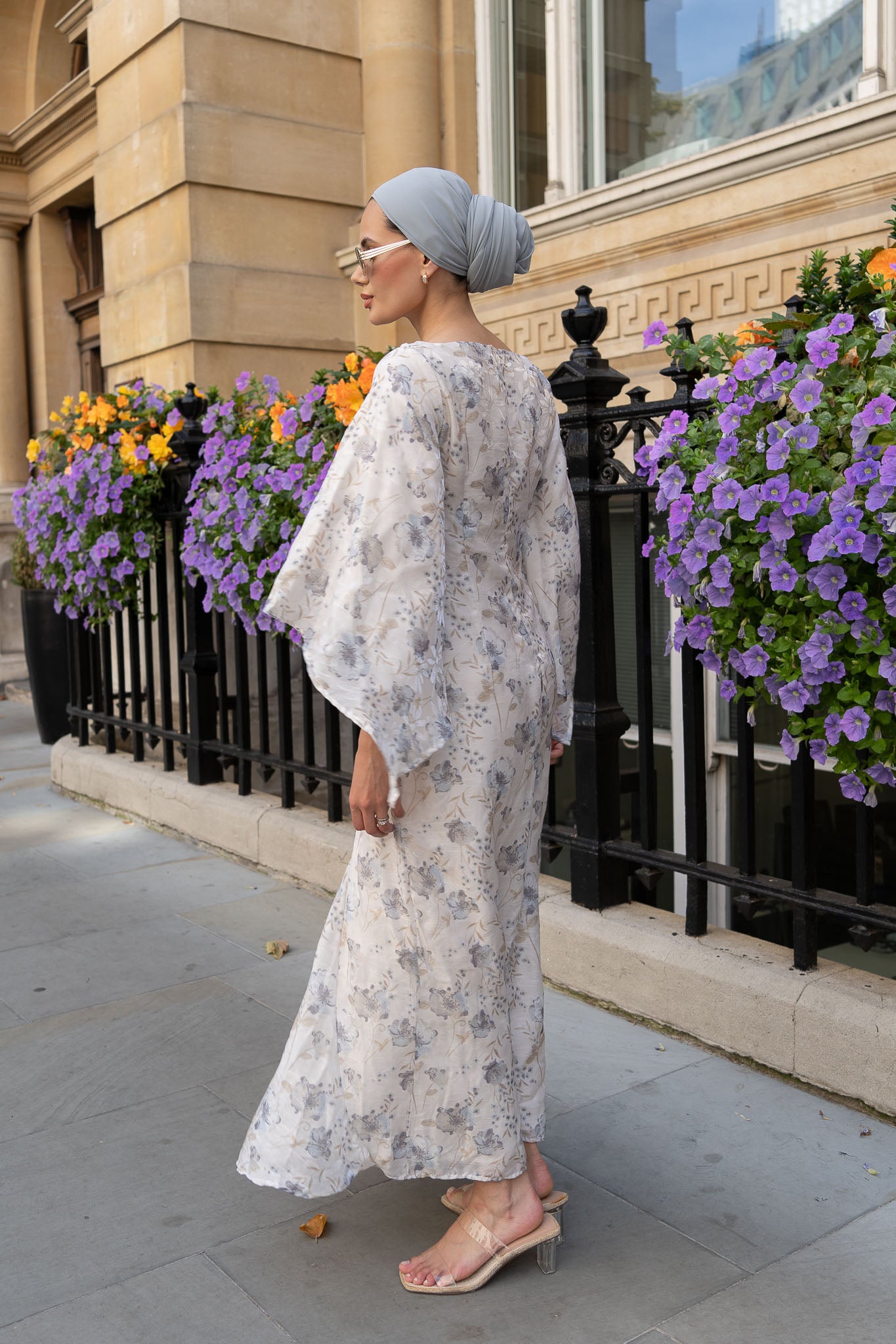 Chic Ivory Floral Maxi Dress with Flowing Bell Sleeves