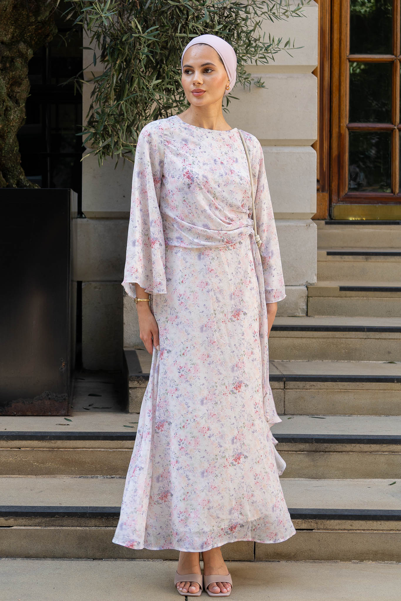Ethereal Pink Floral Maxi Dress – Elegant Modest Evening Wear