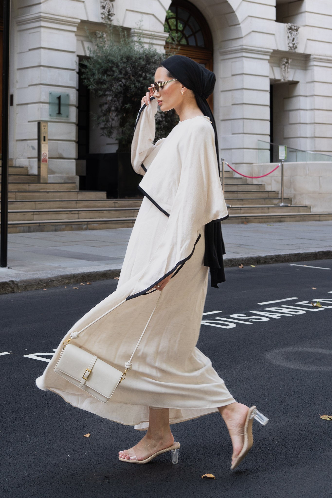 Elegant Ivory Linen Maxi Dress with Contrast Detailing