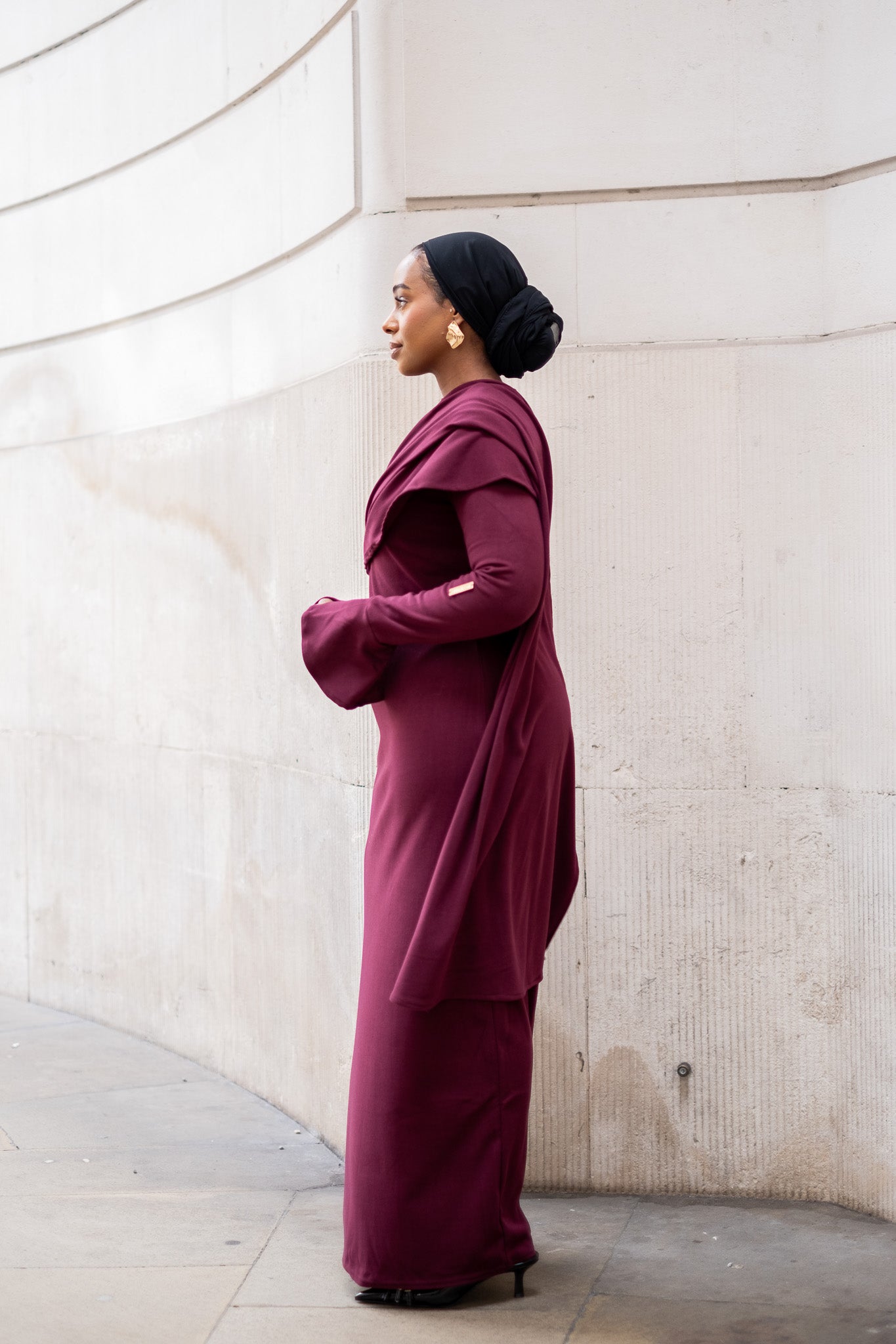 Plum Elegance Modest Dress with Shawl