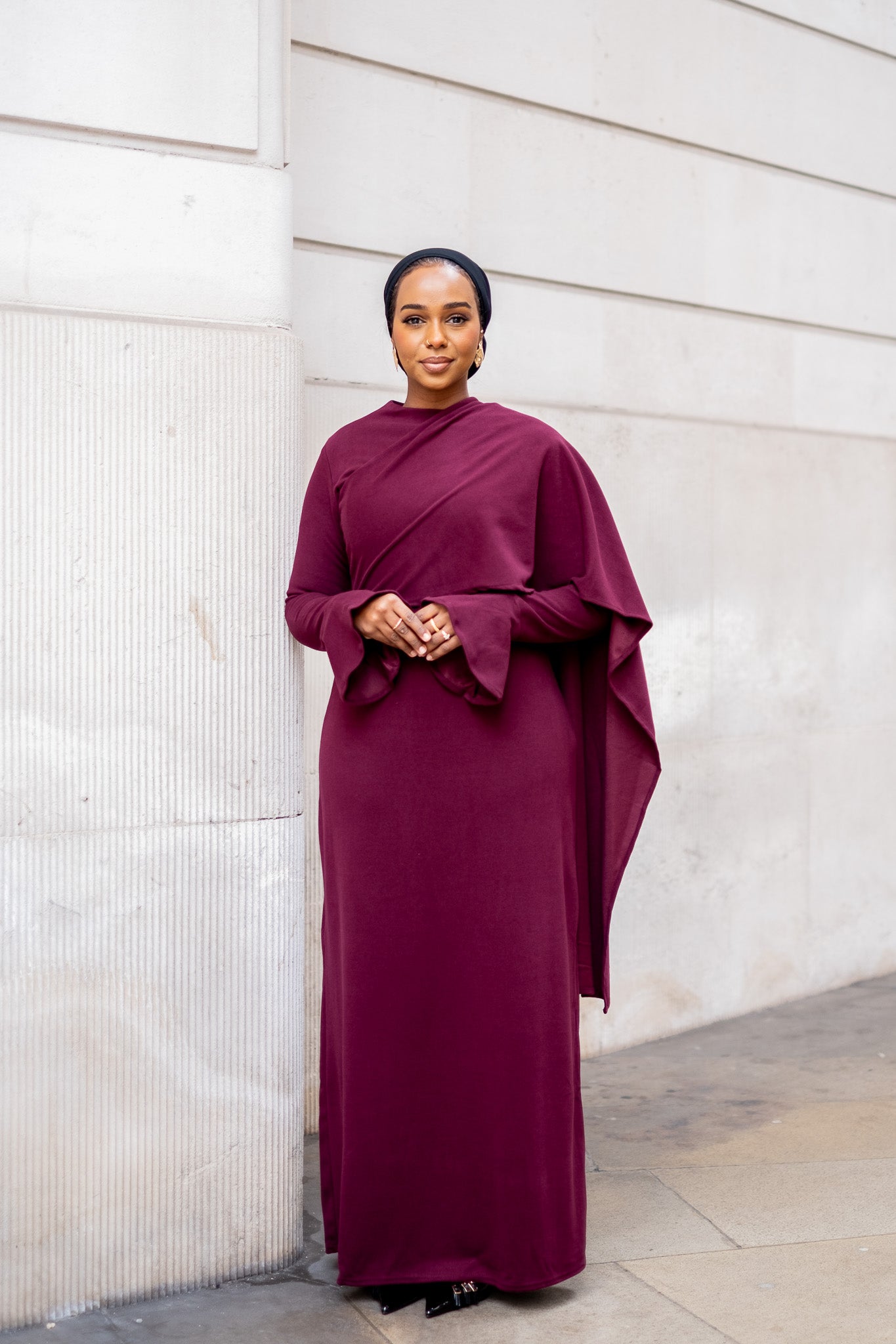 Plum Elegance Modest Dress with Shawl