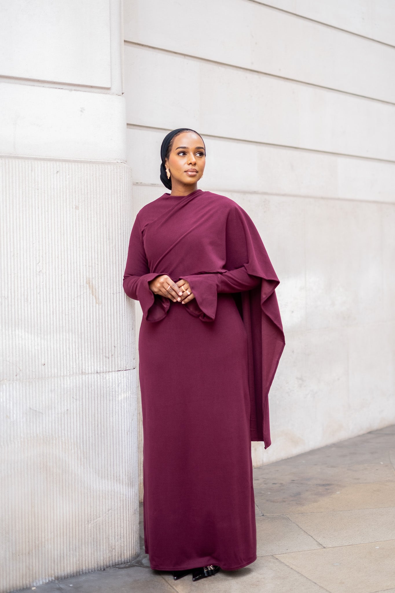 Plum Elegance Modest Dress with Shawl