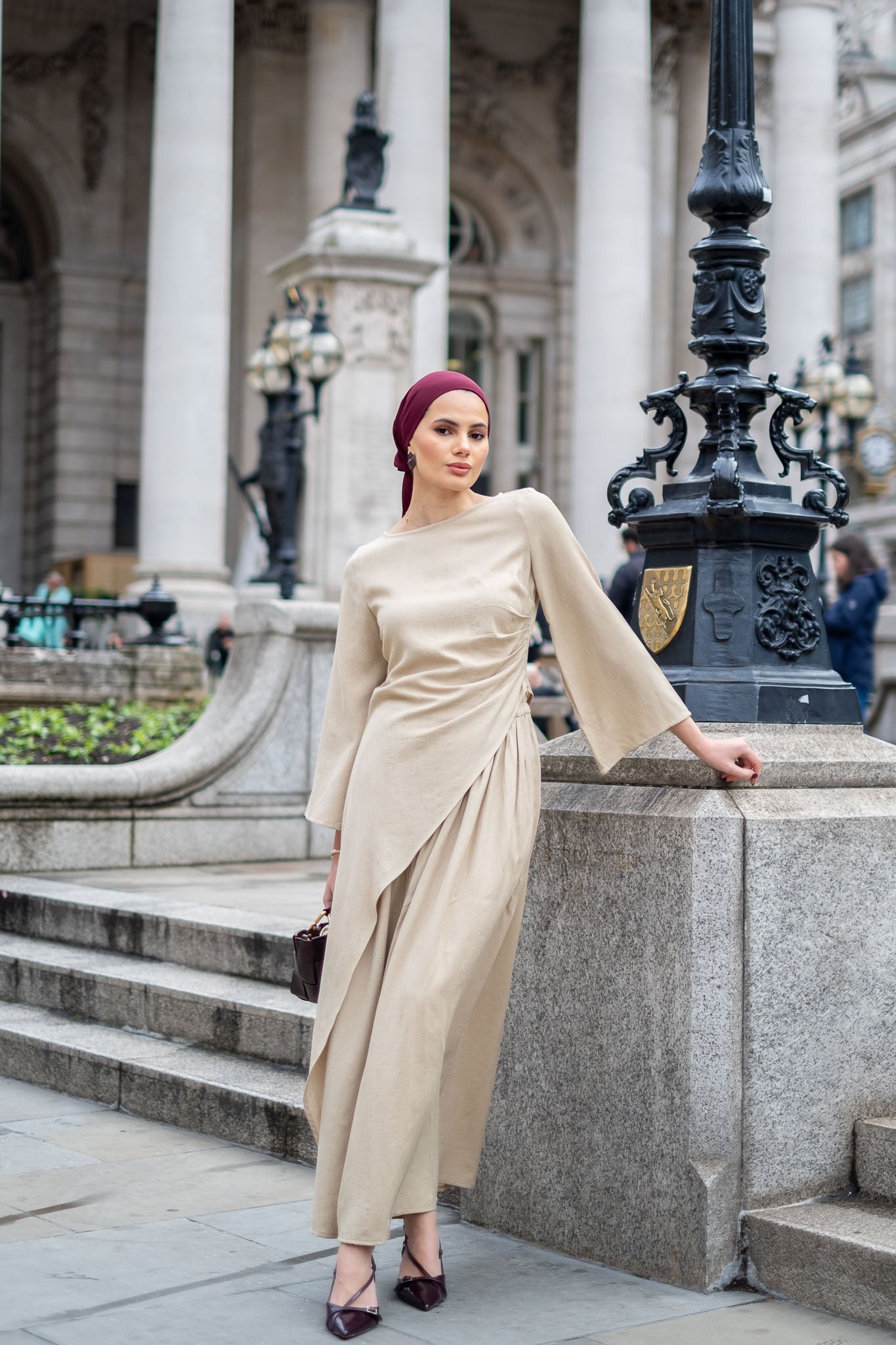 Asymmetrical Beige Modest flow blouse and skirt co-ord