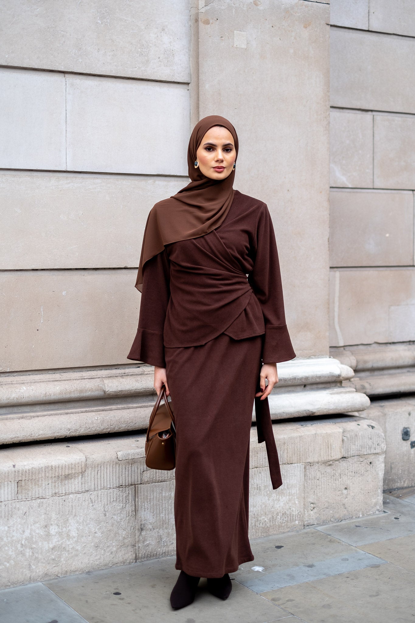 Chocolate Luxe Modest Skirt & Blouse Co-Ord