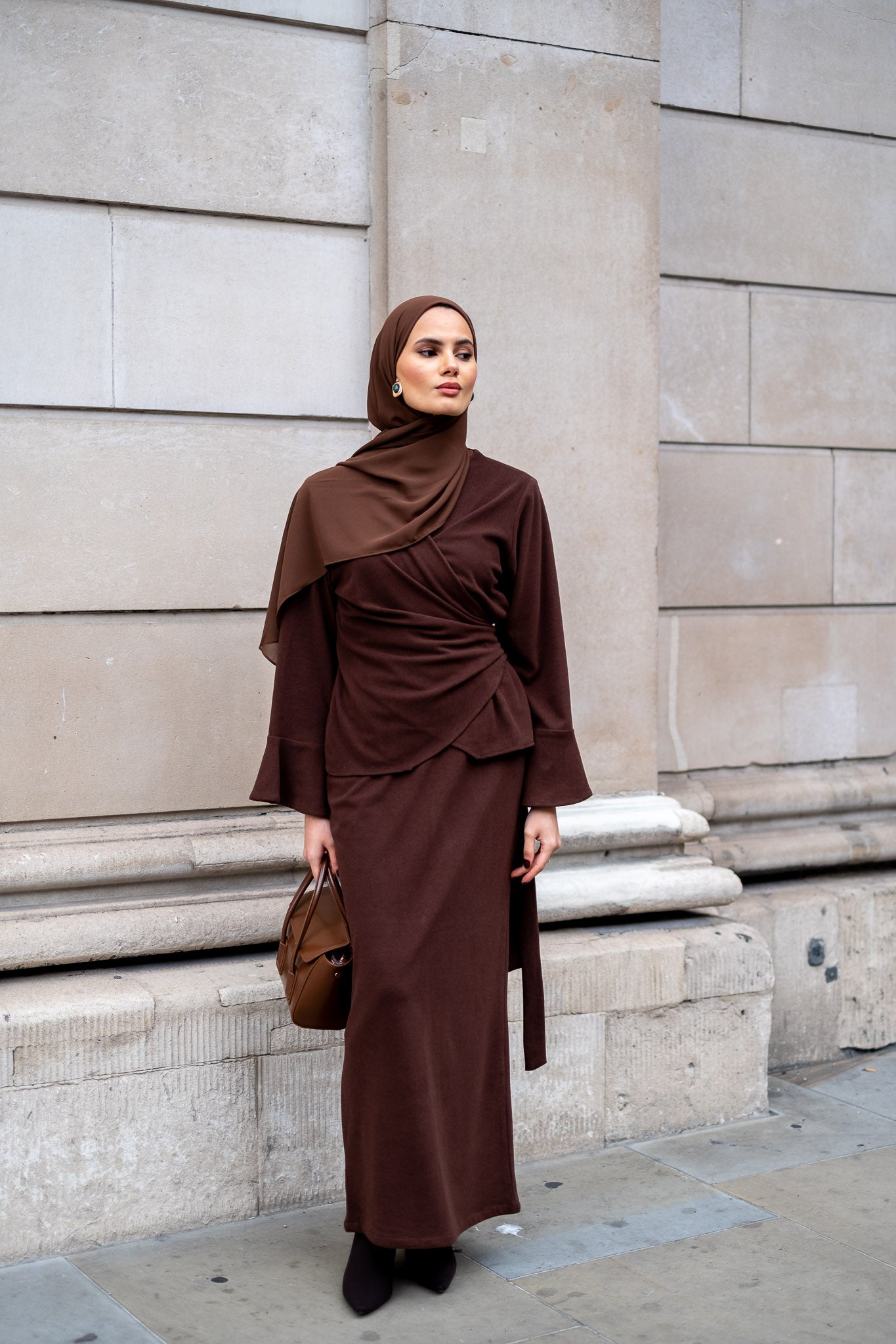 Chocolate Luxe Modest Skirt & Blouse Co-Ord