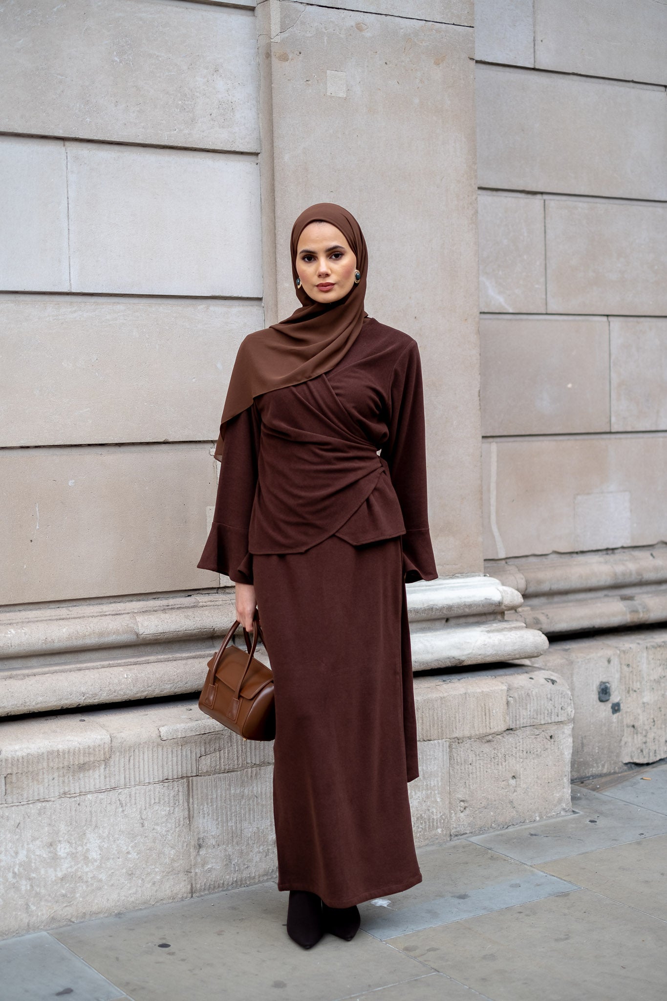Chocolate Luxe Modest Skirt & Blouse Co-Ord