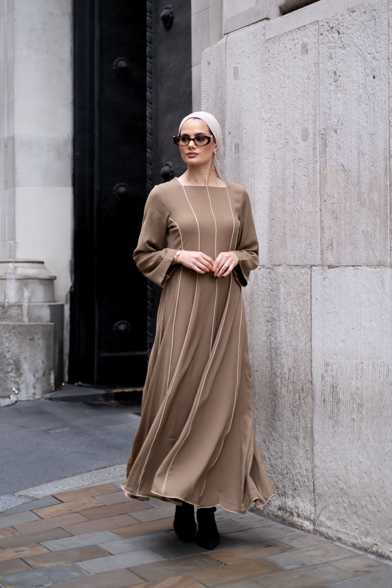 Cappuccino Flow Modest Dress
