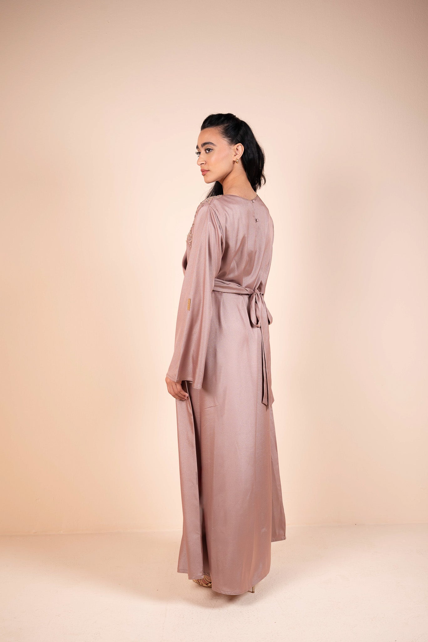 Dusk Pink Draped Embellished Abaya