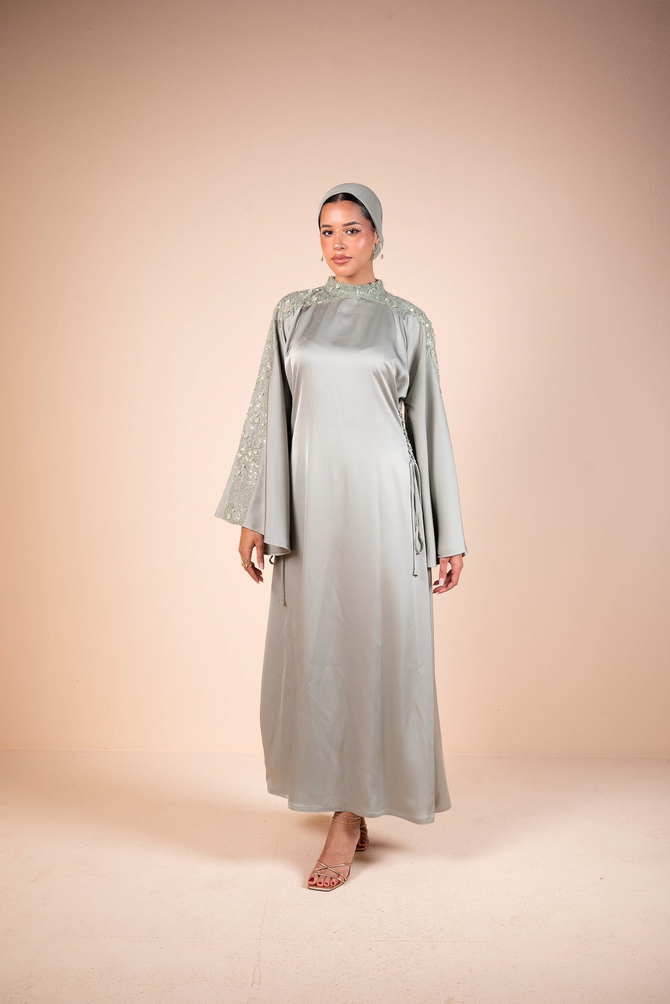 Embellished Sage Green Flow Sleeves Abaya