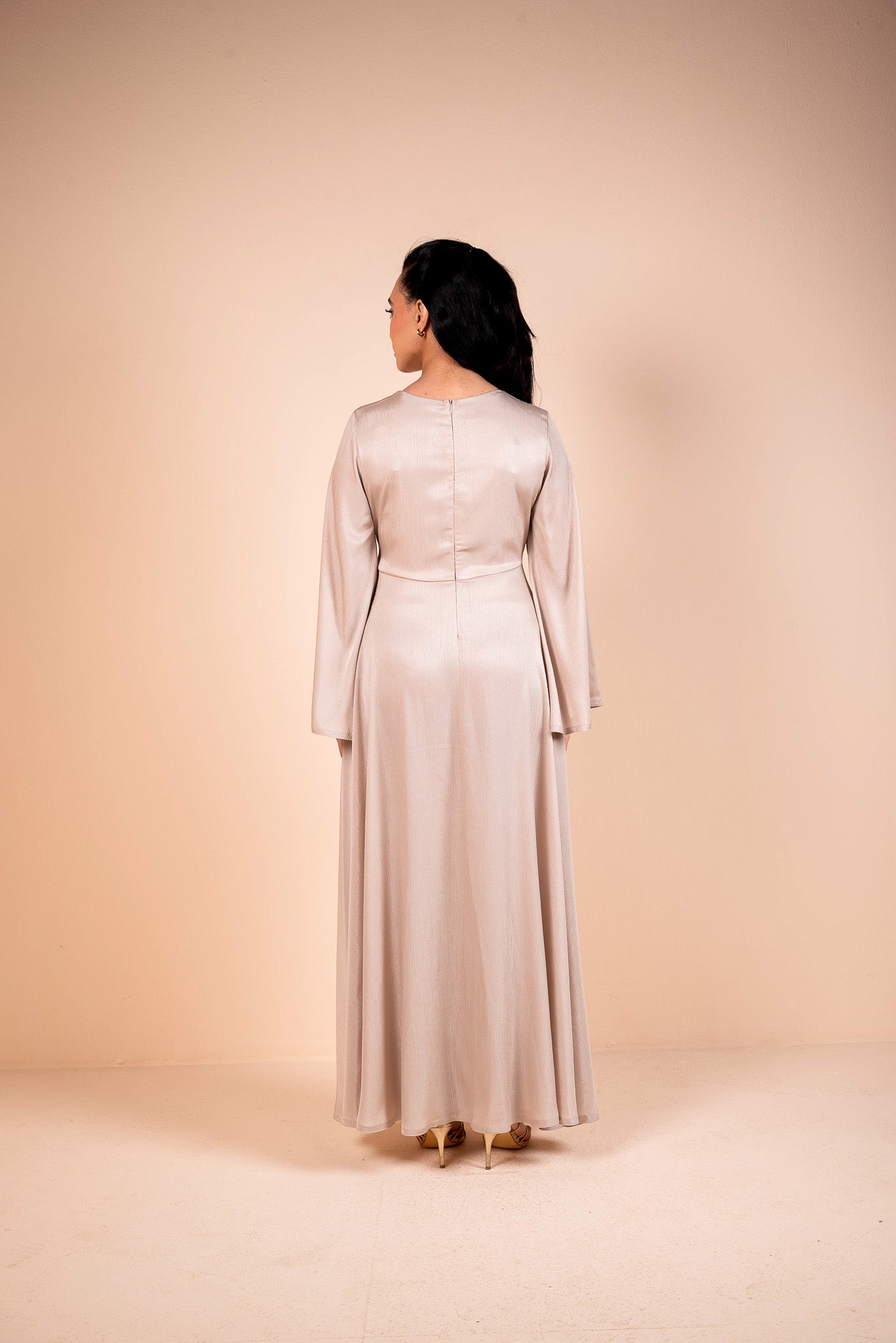 Soft Pink Draped Belted Satin Maxi Dress