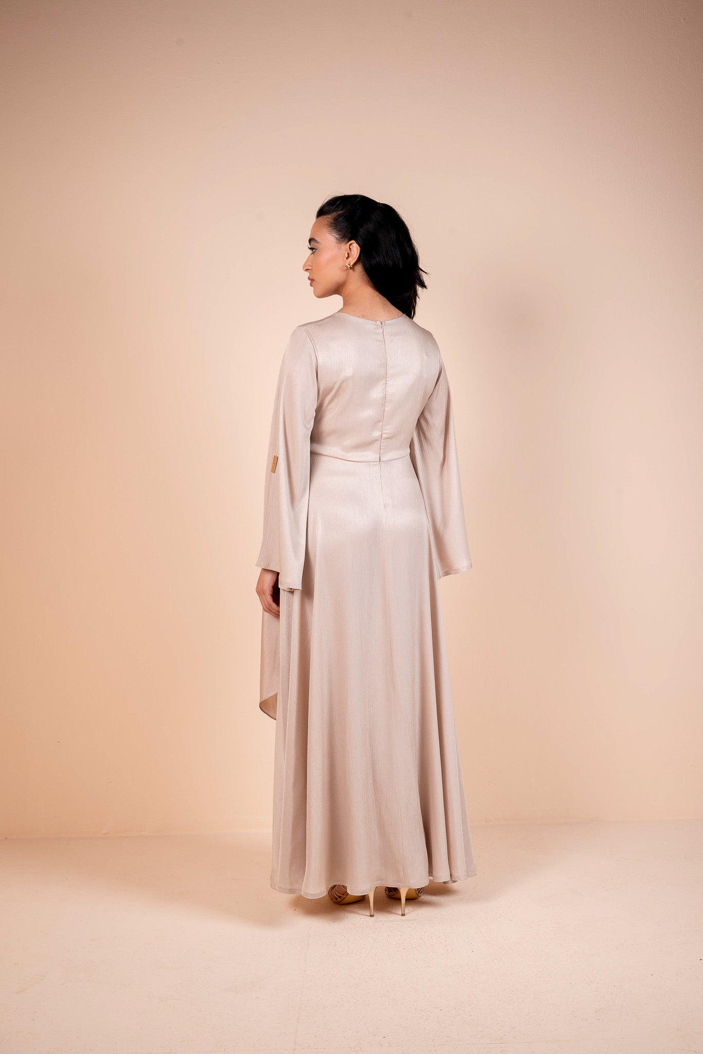 Soft Pink Draped Belted Satin Maxi Dress