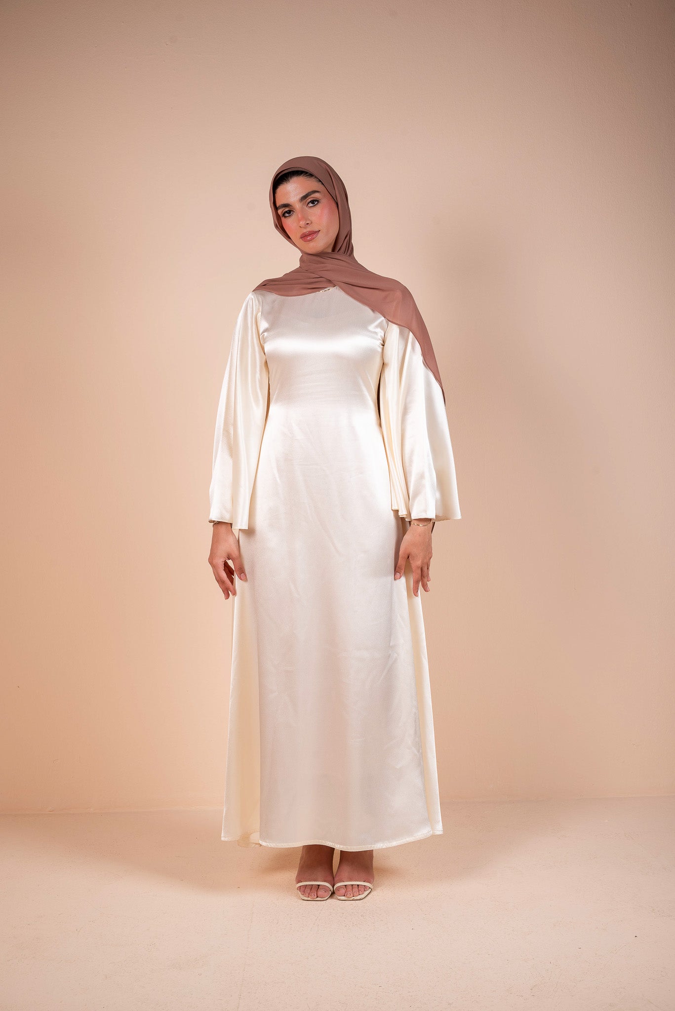 Ivory Satin Bell Sleeves Flow Dress