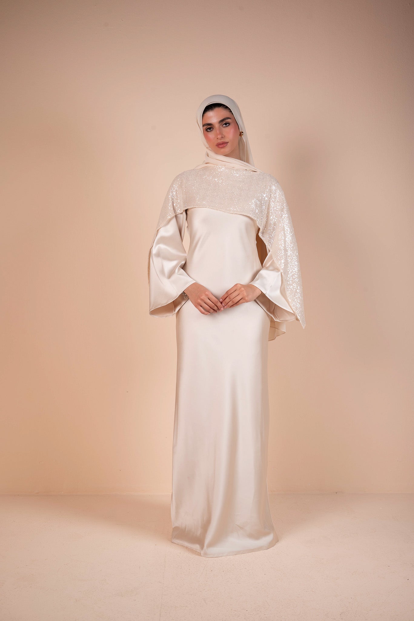 Ivory Cream Drape Embellished Dress