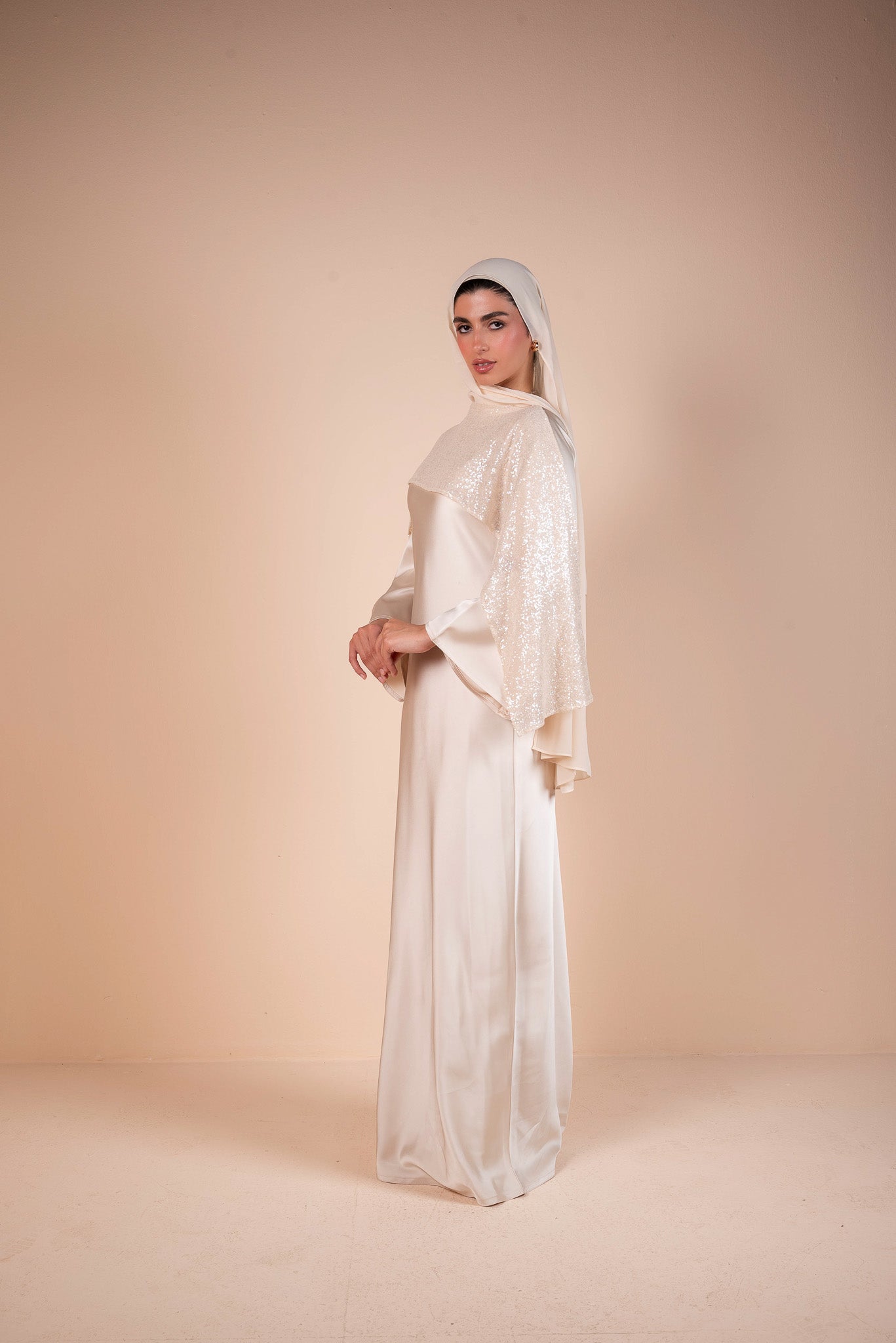 Ivory Cream Drape Embellished Dress