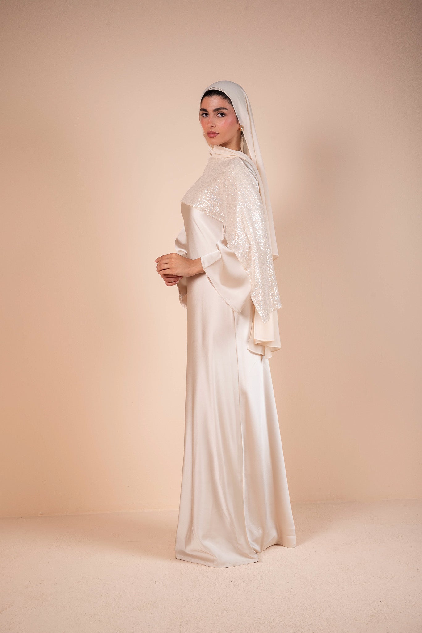 Ivory Cream Drape Embellished Dress