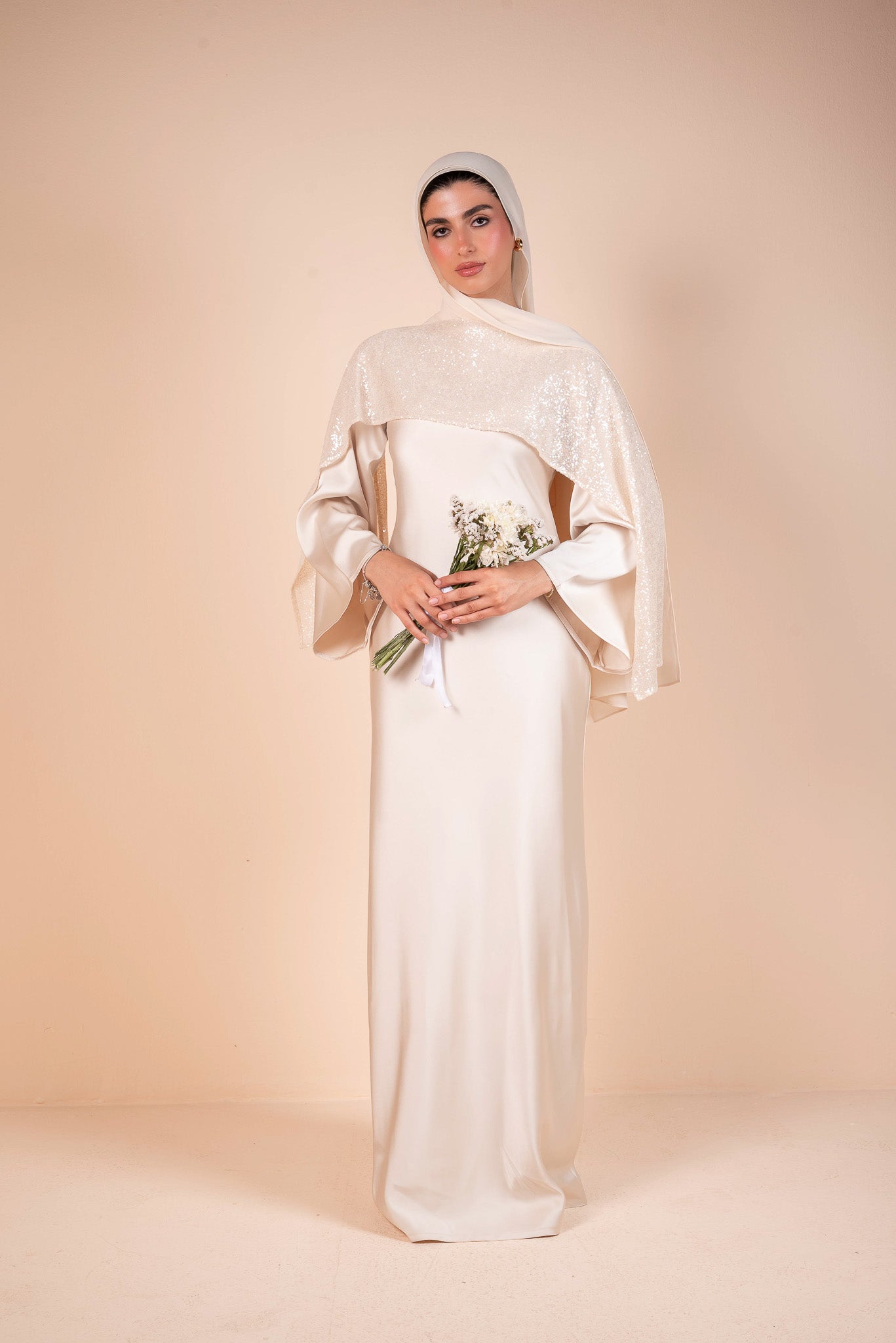 Ivory Cream Drape Embellished Dress