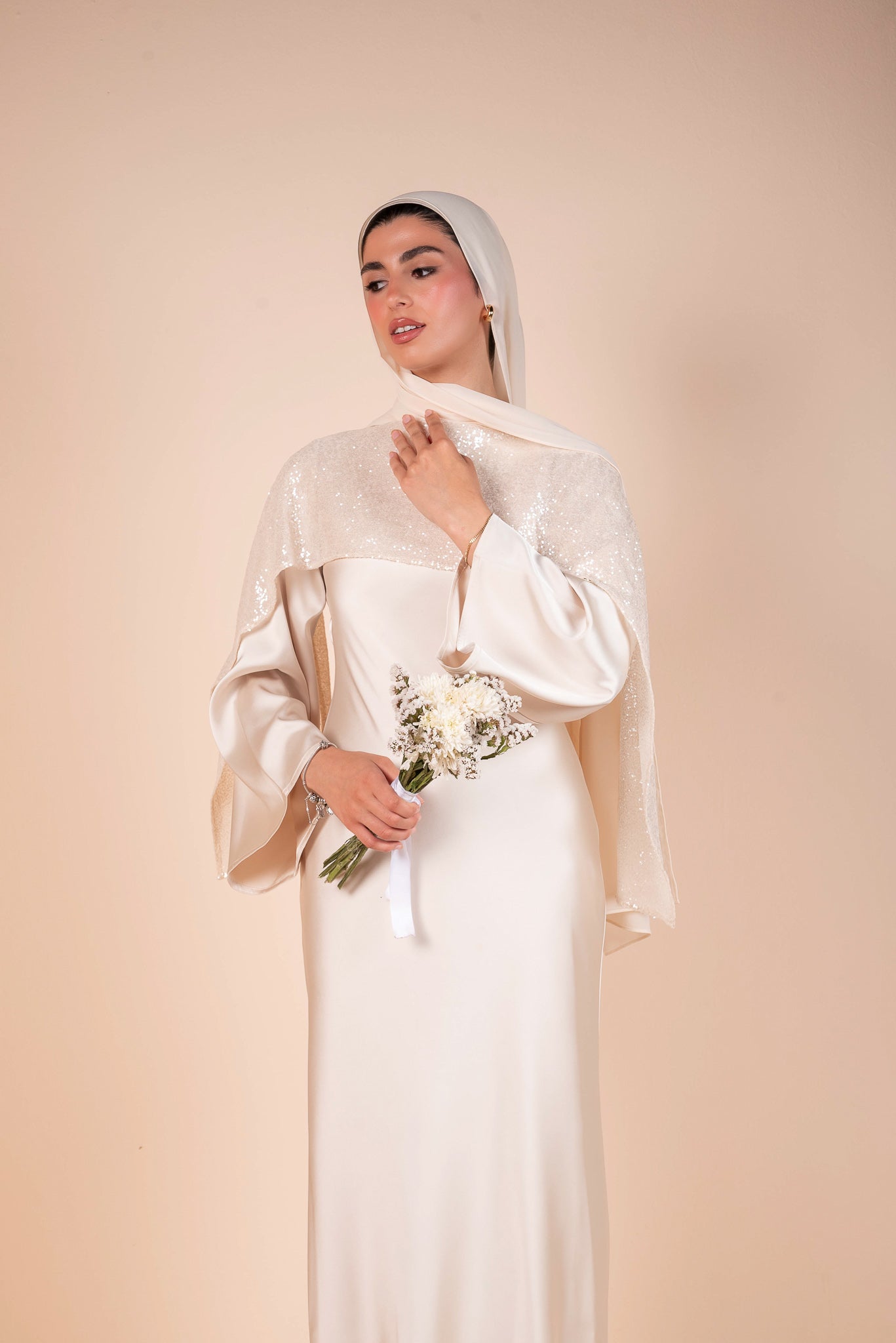 Ivory Cream Drape Embellished Dress