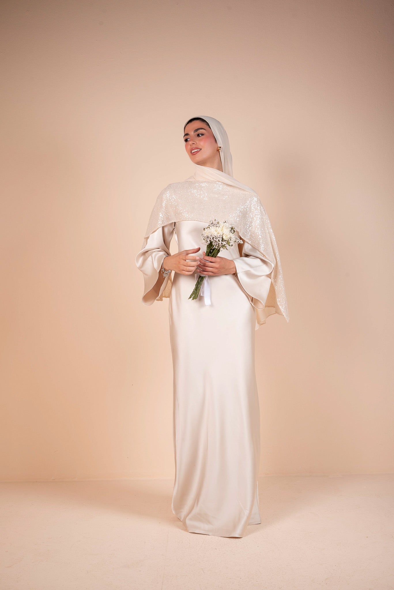 Ivory Cream Drape Embellished Dress