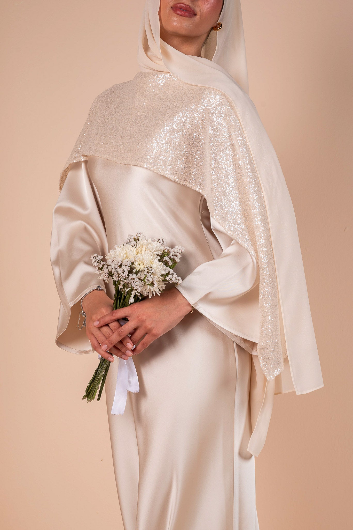 Ivory Cream Drape Embellished Dress