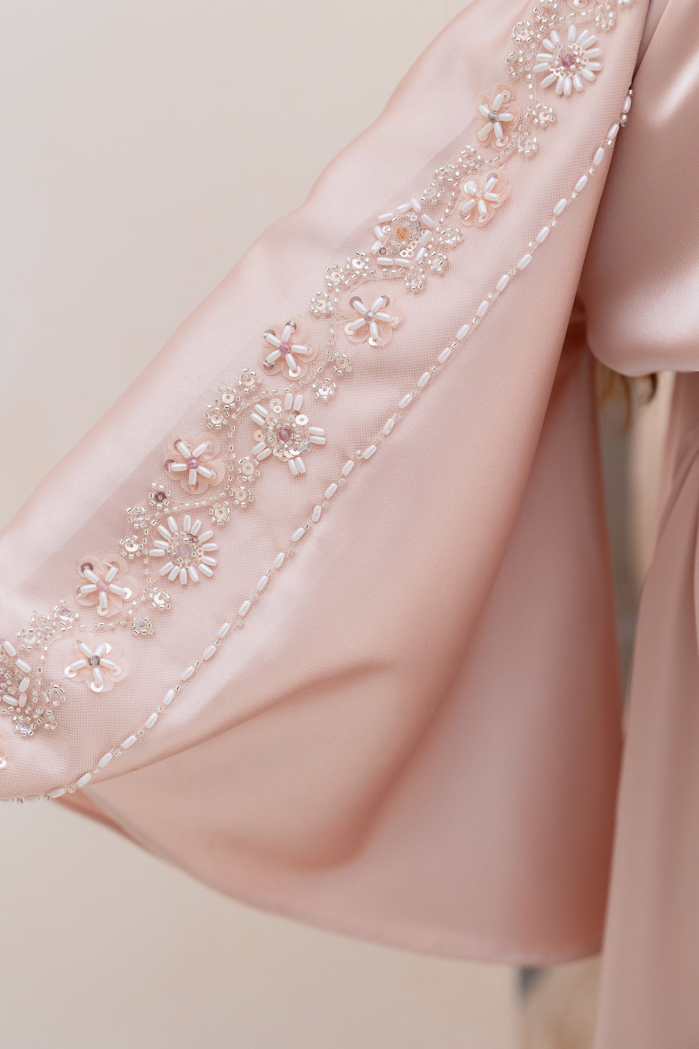 Blush Pink Embellished Satin Kids Abaya