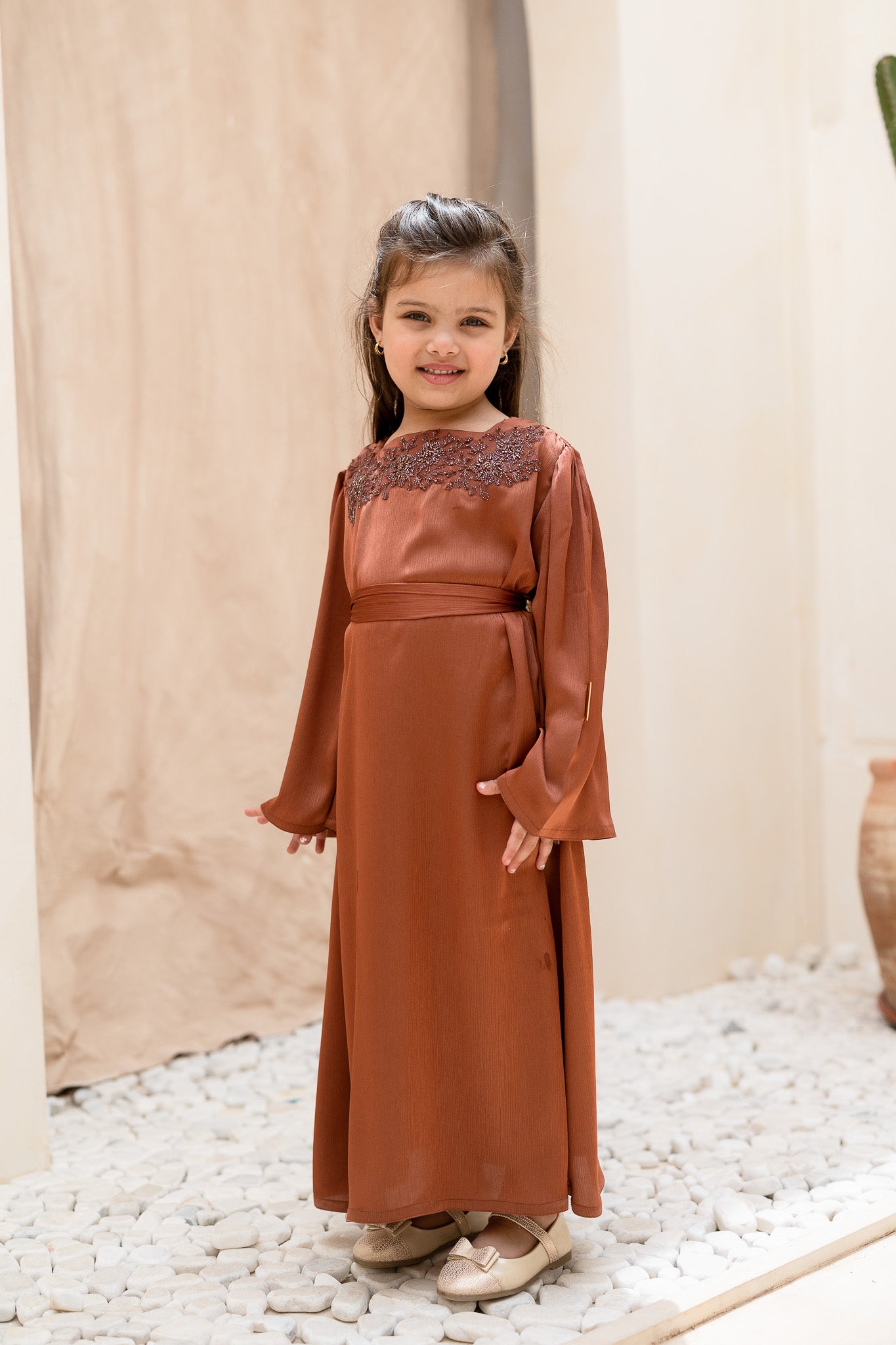 Dusky brown Embellished Kids Abaya